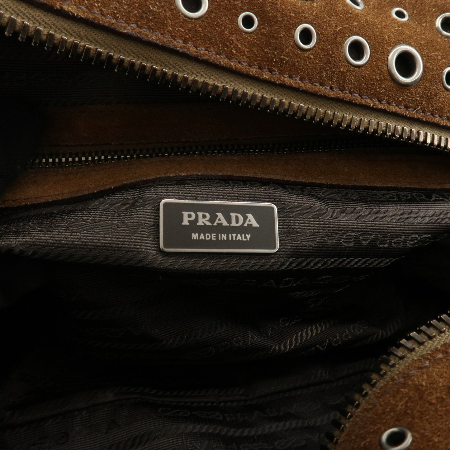 PRADA Logo Suede Leather Shoulder Bag Hand Bag Brown