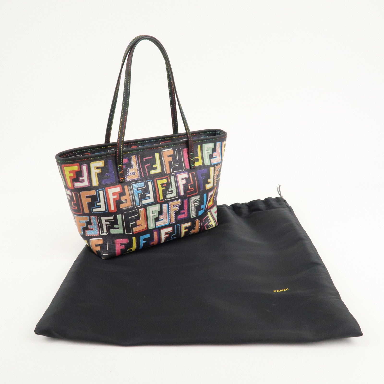 FENDI Zucca PVC Tote Bag Hand Bag Black Multi Color BBH223