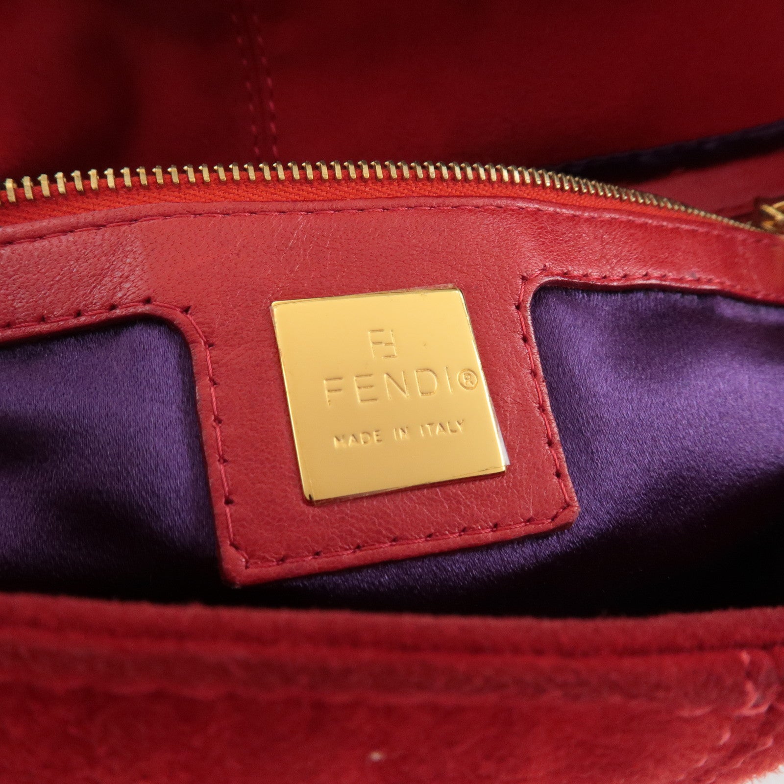 FENDI Mamma Baguette Suede Leather Shoulder Bag Red 26325