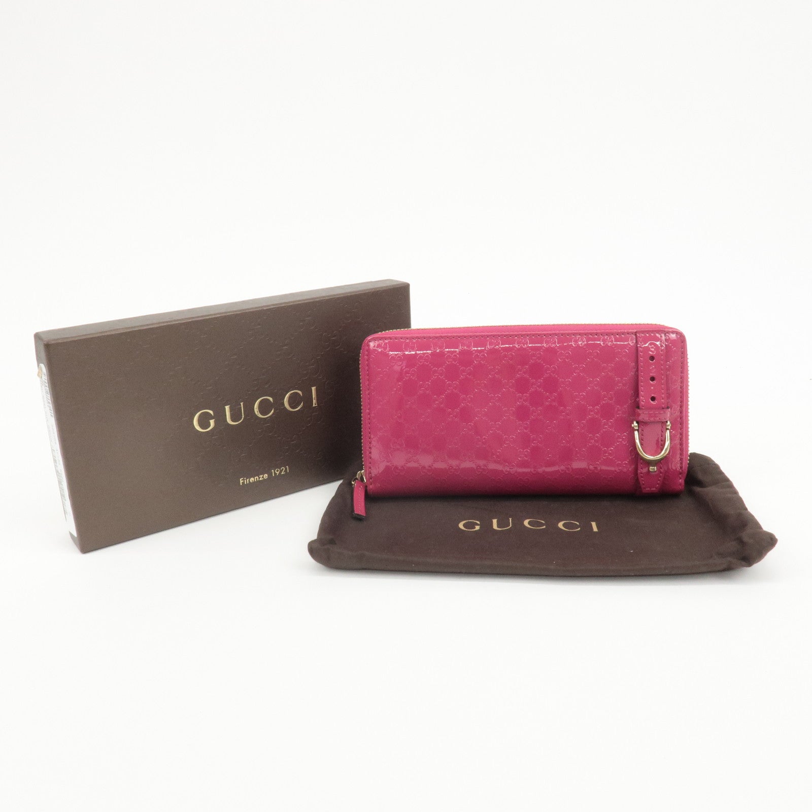 GUCCI Nice Micro GG Patent Leather Round Zipper Long Wallet 309758