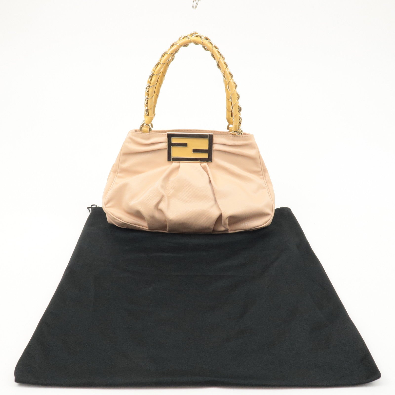 FENDI Nylon Enamel Hand Bag Pink Beige 8BR615