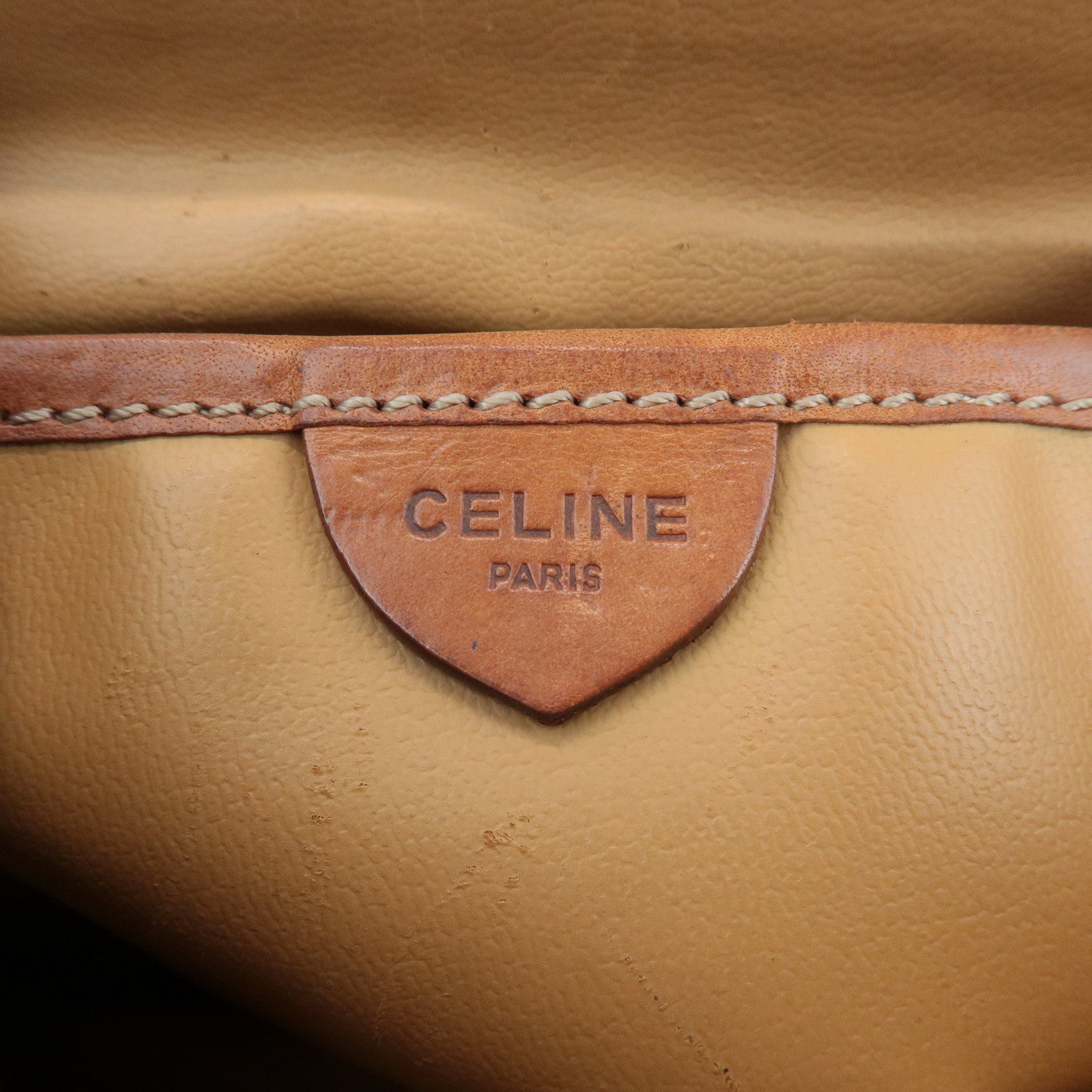 CELINE Macadam PVC Leather Shoulder Bag Beige Brown