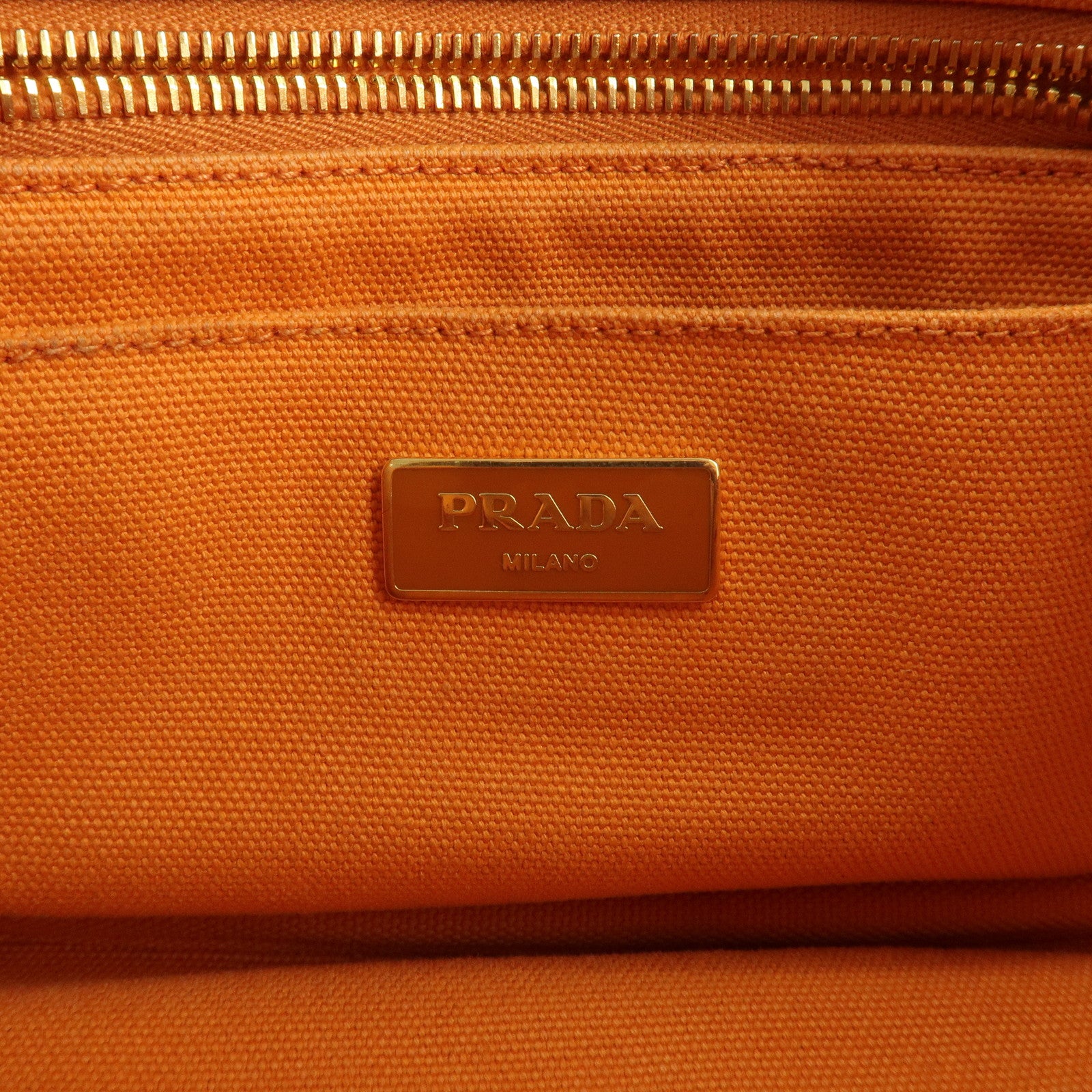 PRADA Logo Canapa Mini Canvas Tote Bag Hand Bag Orange BN2439