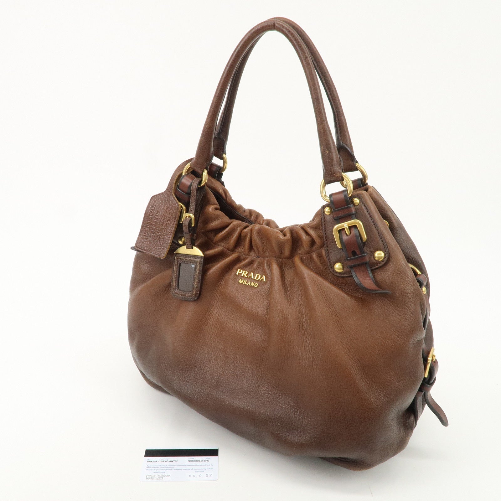 PRADA Leather Shoulder Bag Hand Bag Brown BR4218