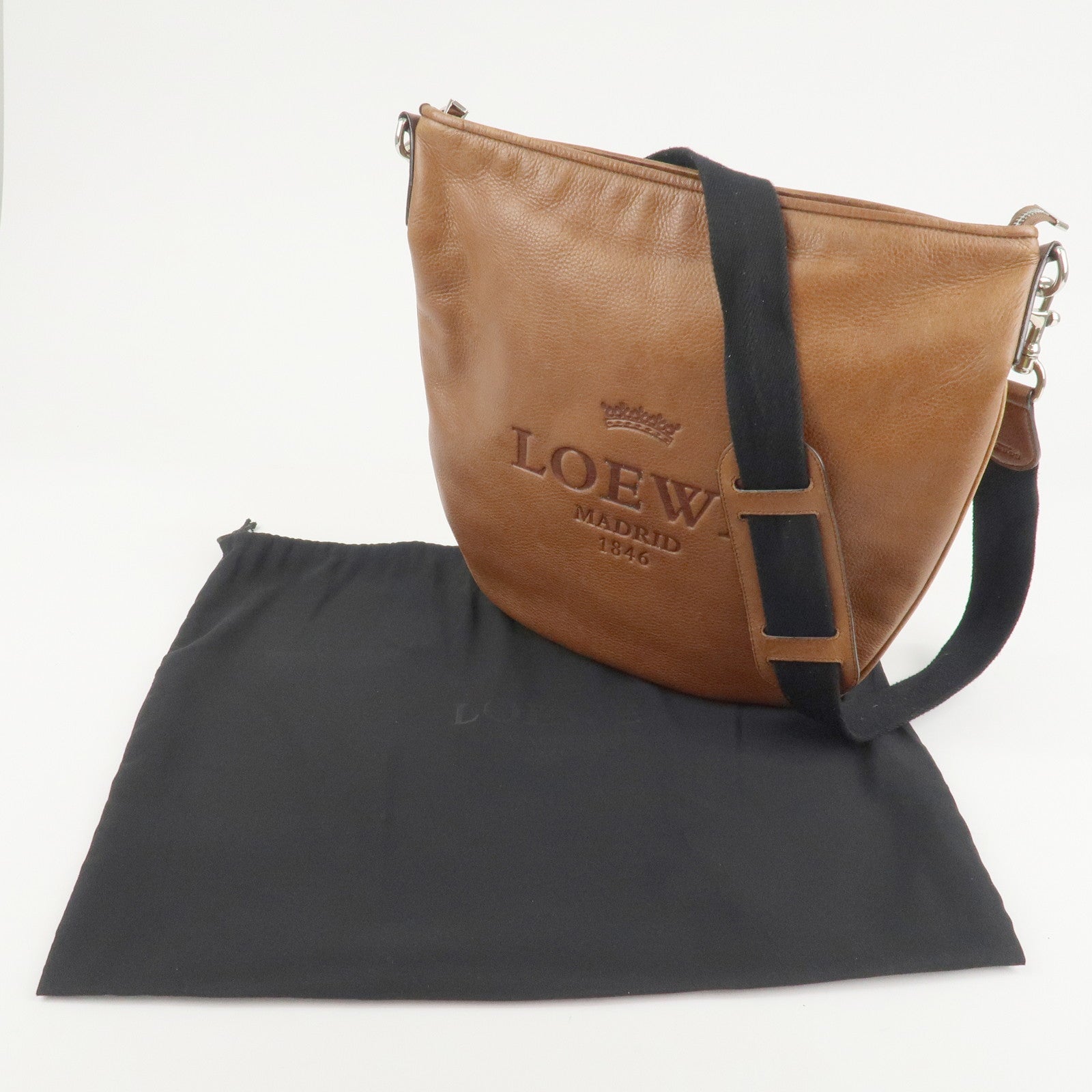 LOEWE Leather Shoulder Bag Cross Body Bag Brown Black Silver HDW Used