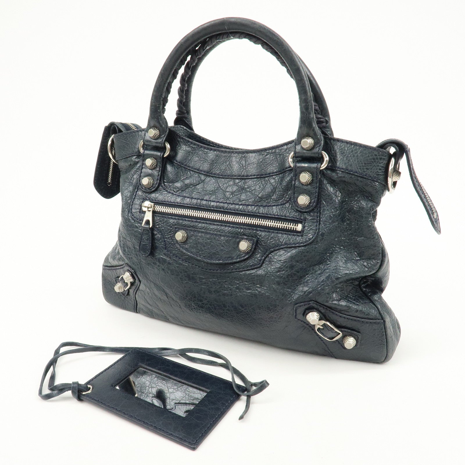 BALENCIAGA The Giant Town Leather 2Way Hand Bag Navy 285434