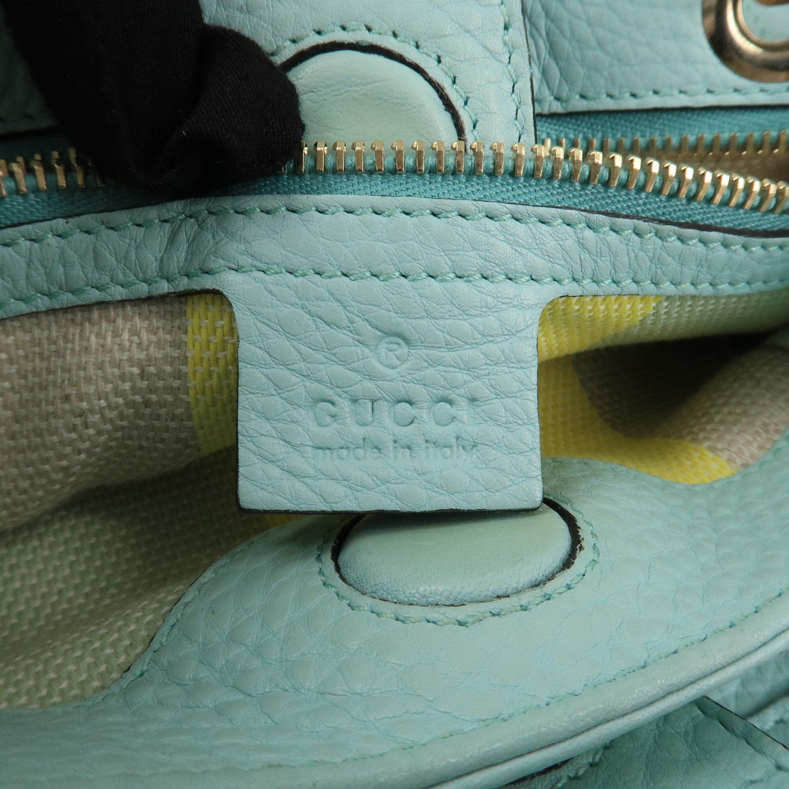 GUCCI Bamboo Raffia Leather Small Shopper Hand Bag Blue 336032