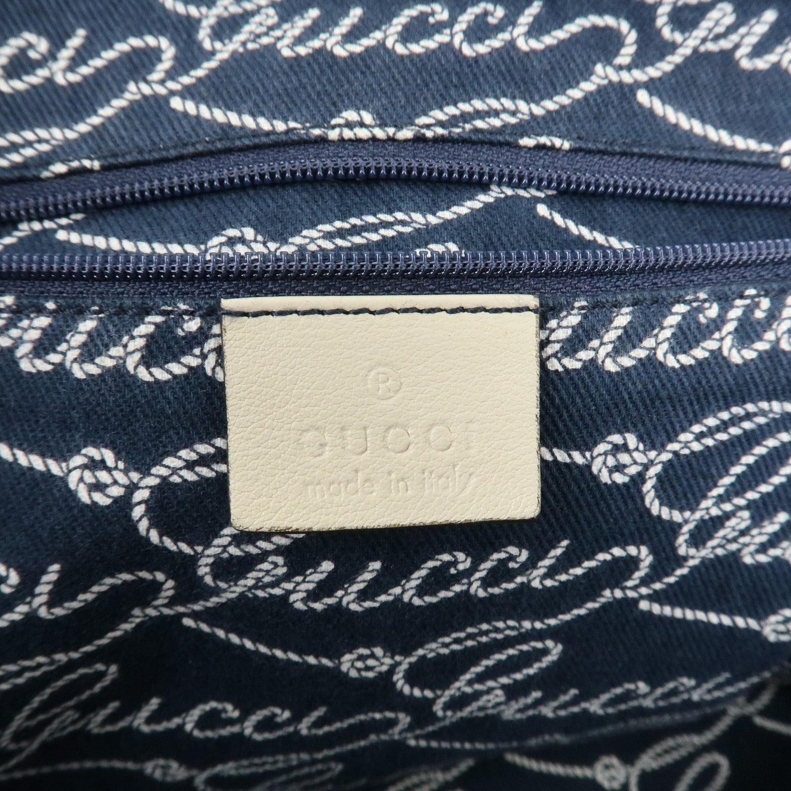 GUCCI Canvas Leather Boston Bag Hand Bag Navy Ivory 169973