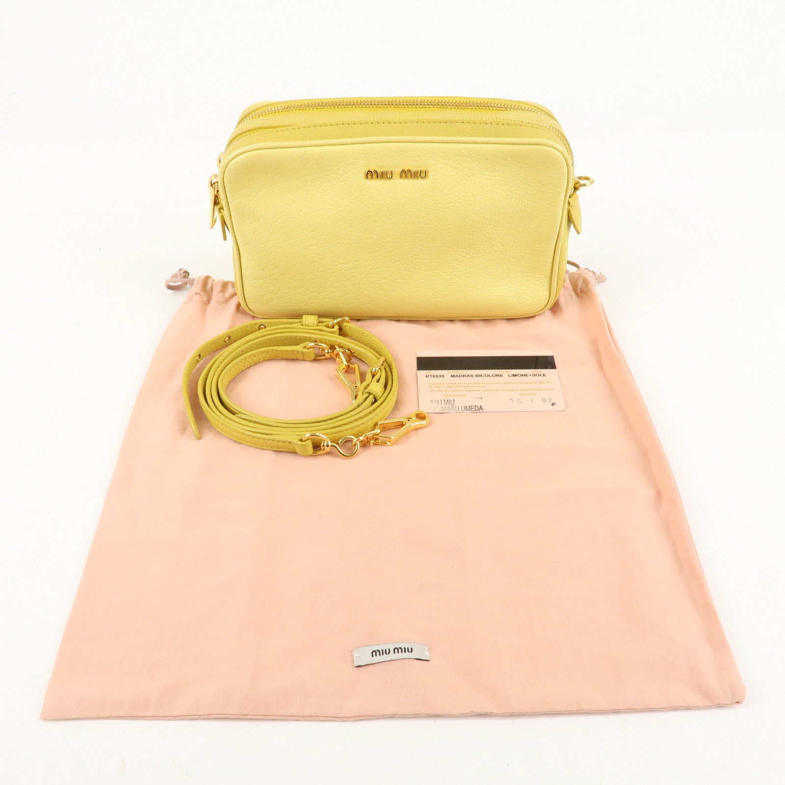 MIU MIU Leather MADRAS BICOLORE Shoulder Bag Yellow RT0539 Used