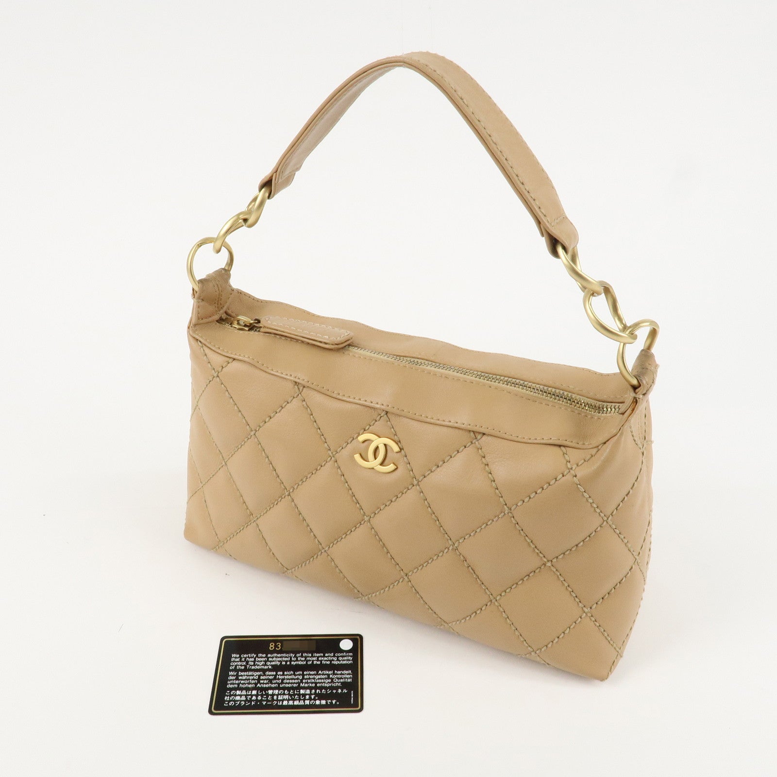 CHANEL COCO Mark Wild Stich Lamb Skin Shoulder Bag A20663 Used