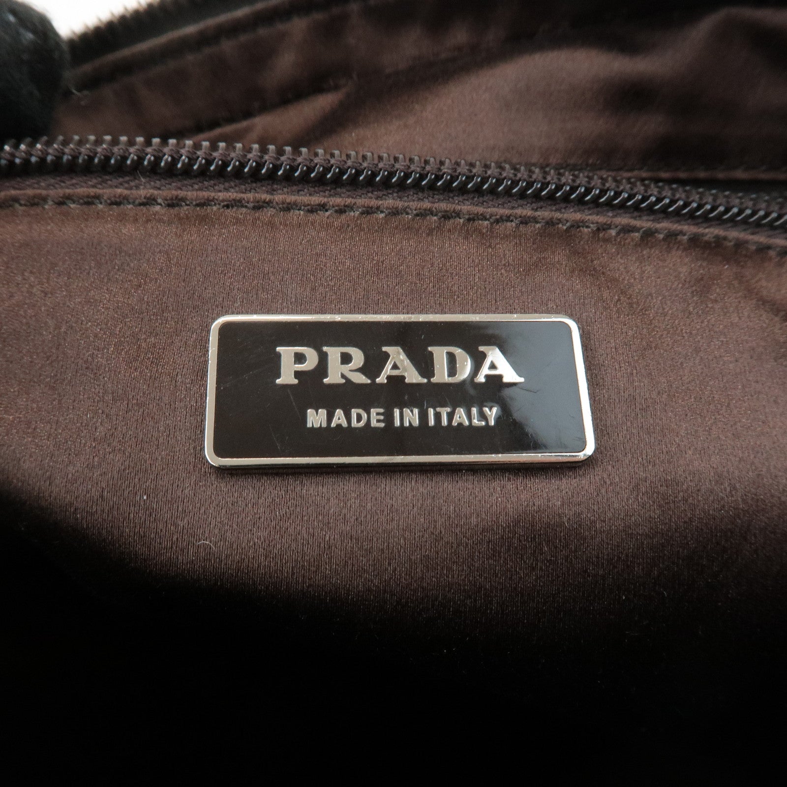 PRADA Triangle Logo Canvas Leather Shoulder Bag Brown Ivory Used