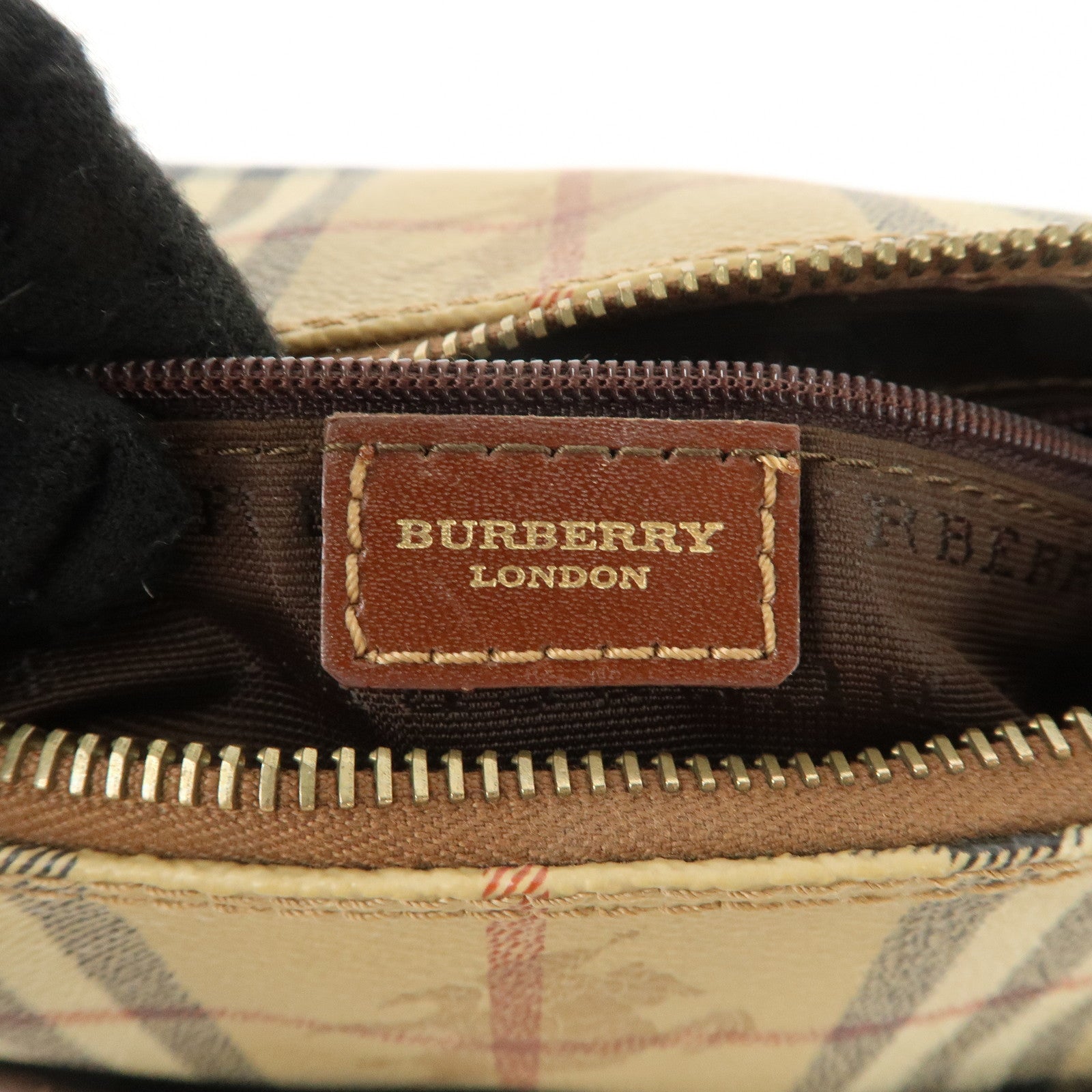 BURBERRY PVC Leather Shoulder Bag Nova Plaid Brown Pocket Used