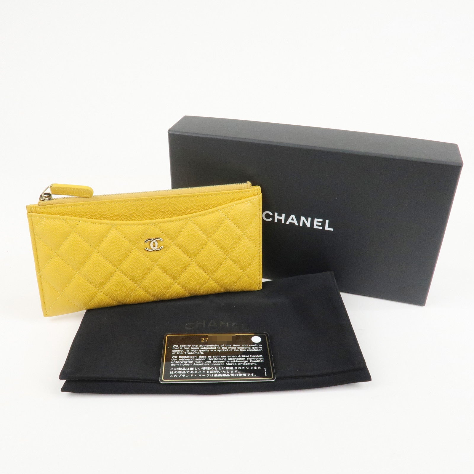 CHANEL Matelasse Caviar Skin Fragment Case Card Case Yellow Used