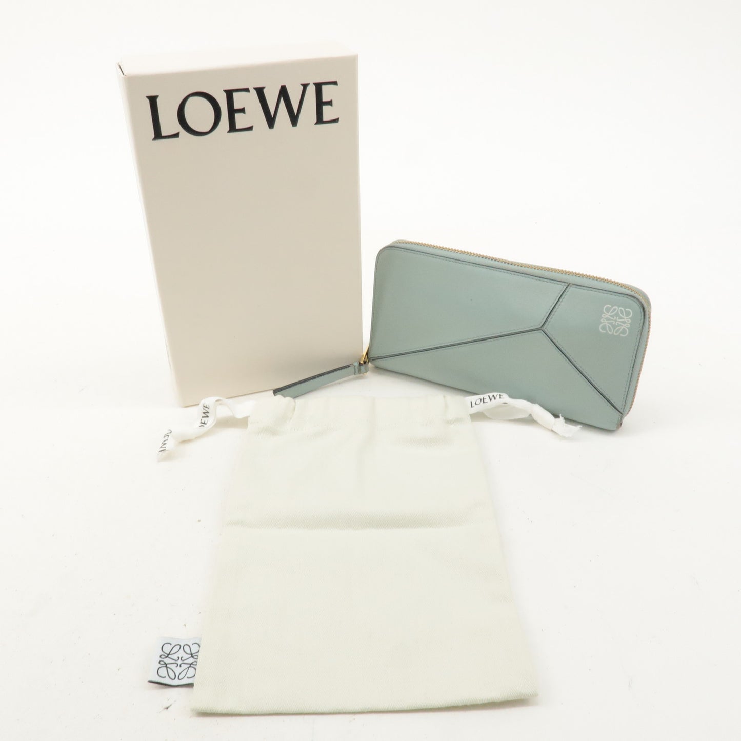 LOEWE Leather Puzzle Zip Around Long Wallet Stone Blue