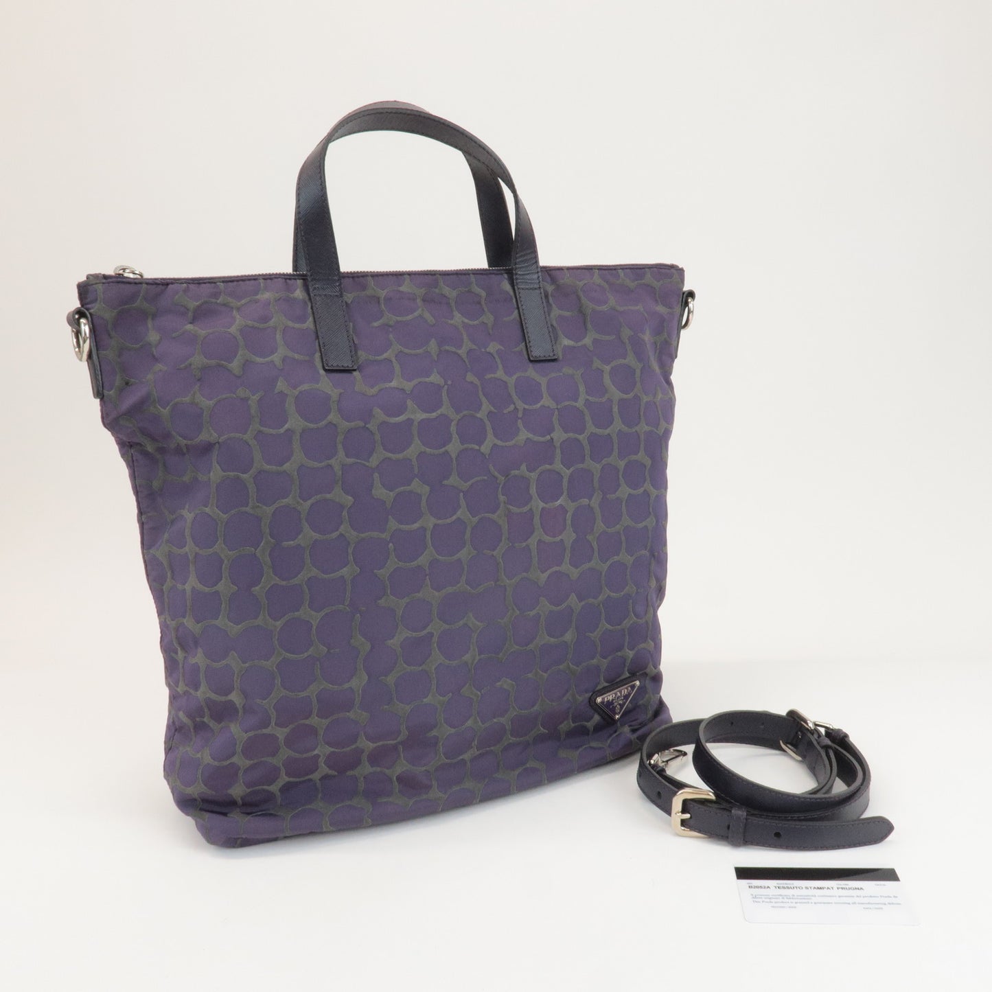 PRADA Logo Nylon Saffiano Leather 2Way Hand Bag Purple B2052A