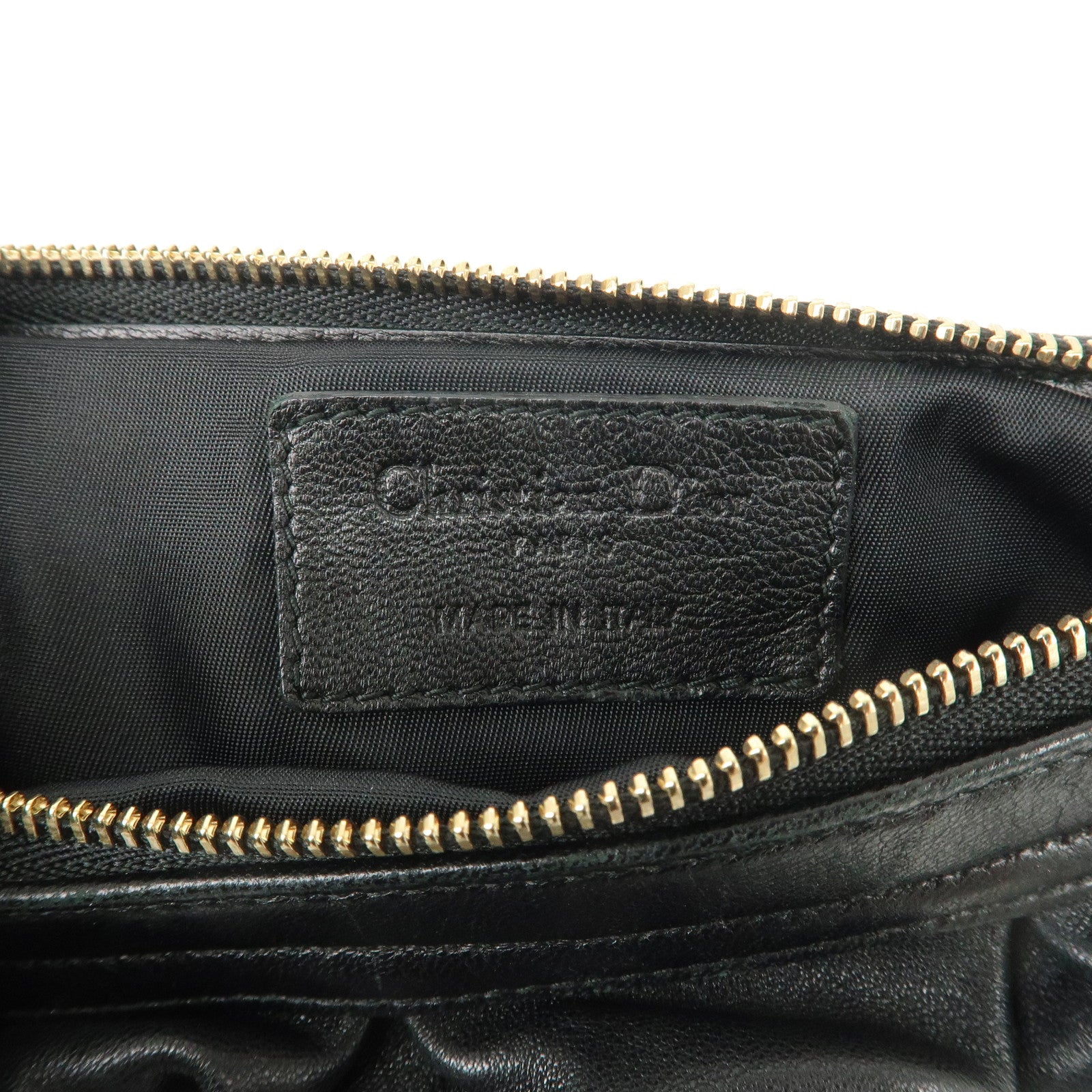 Christian Dior Leather Peal Chain Shoulder Bag Hand Bag Black Used