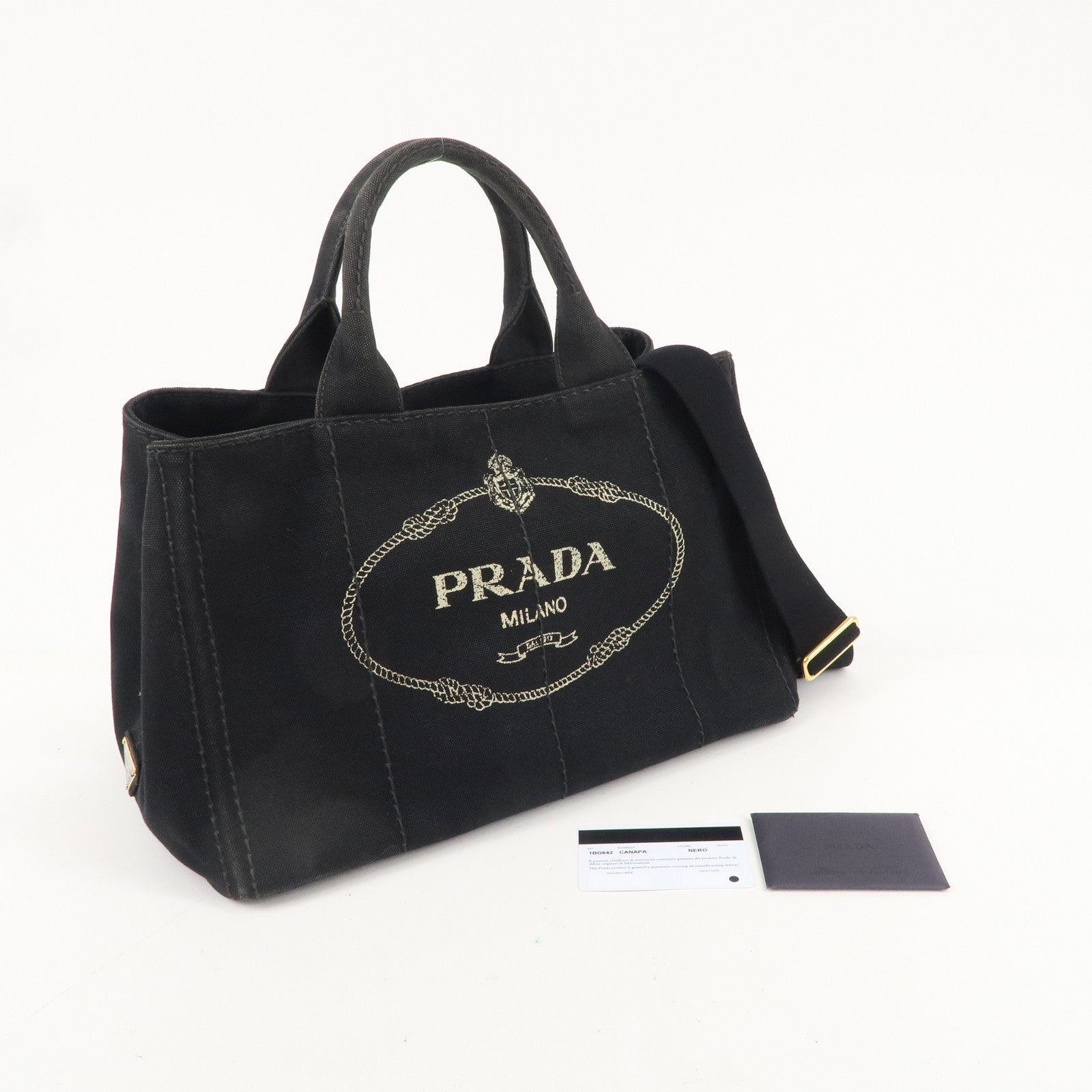 PRADA Canapa Canvas 2Way Hand Bag Tote Bag Black 1BG642