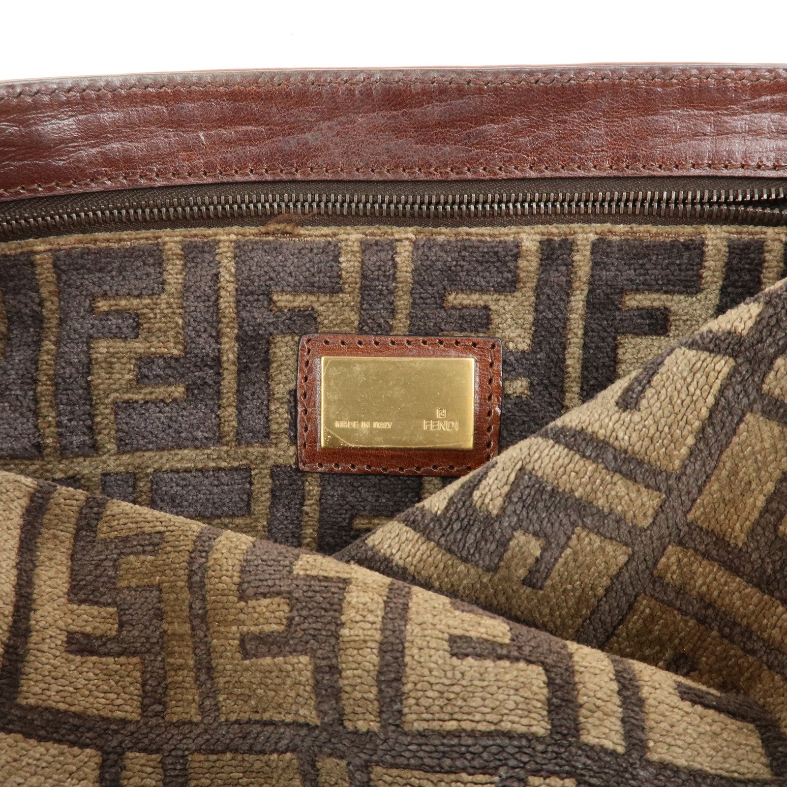 FENDI Mamma Baguette Zucca Pile Leather Shoulder Bag 8BR001 Used
