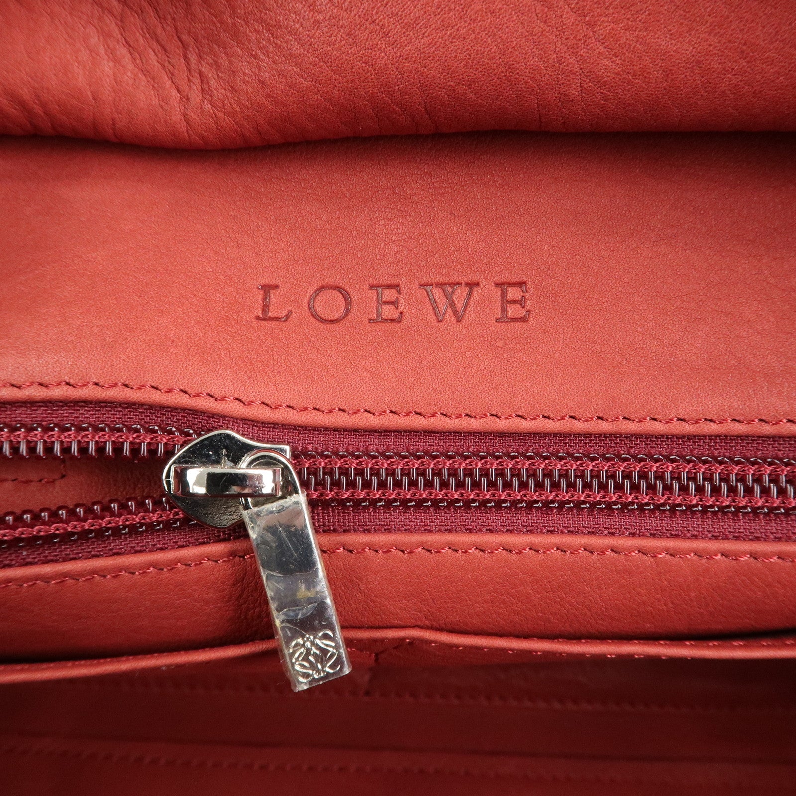 LOEWE Anagram Suede Leather Amazona 28 Hand Bag Red Silver HDW Used