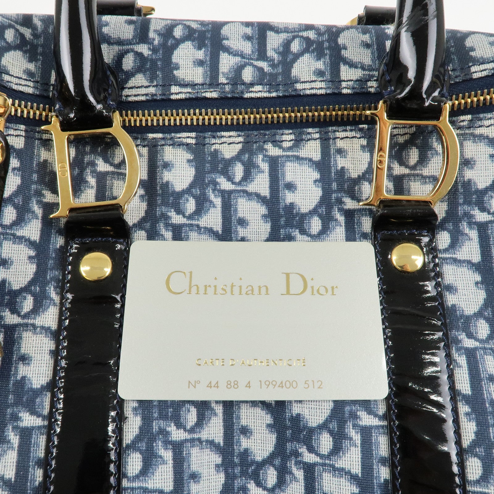 Christian Dior Trotter PVC Patent Leather Boston Bag Navy