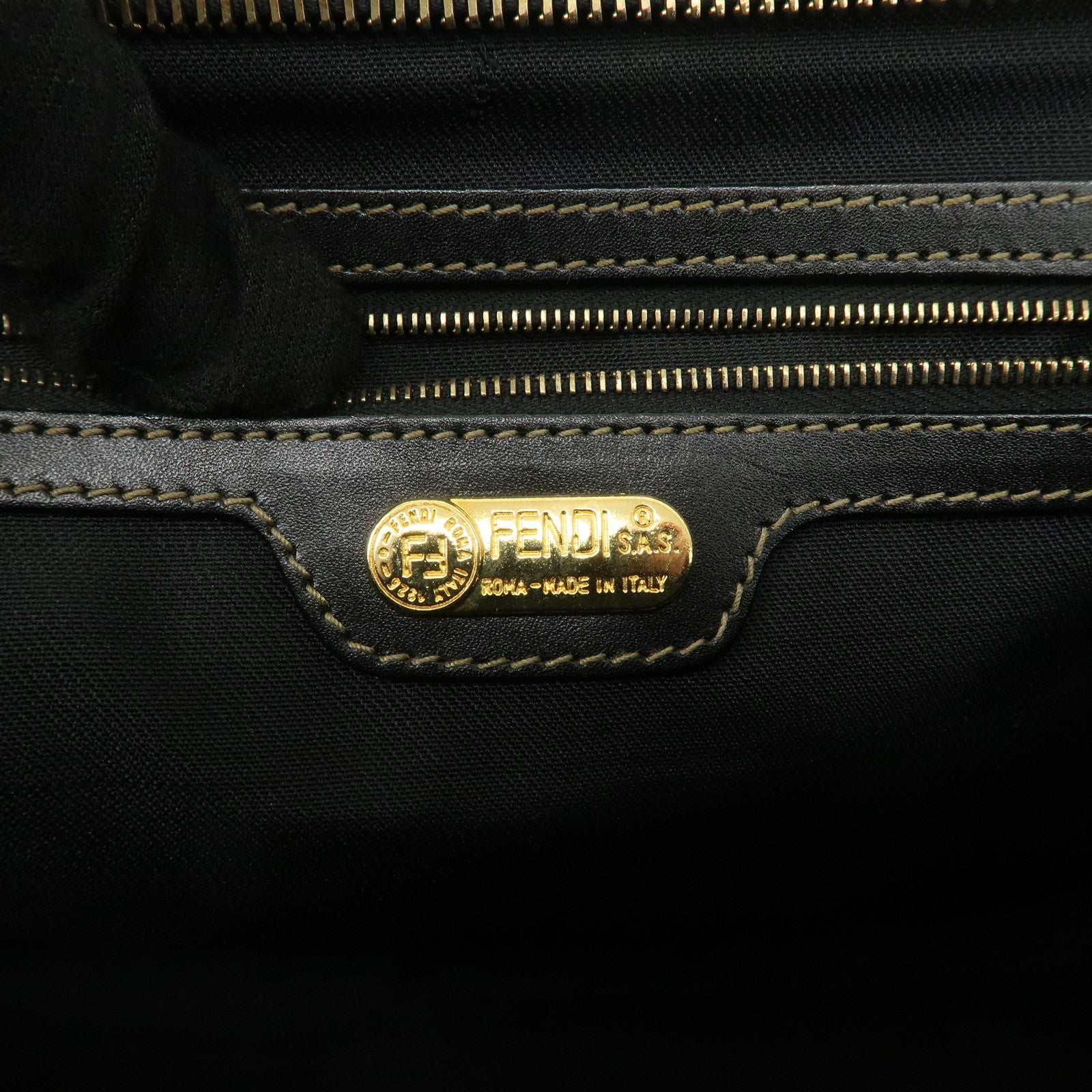 FENDI Pequin PVC Leather Boston Bag Black Brown 259022 Used
