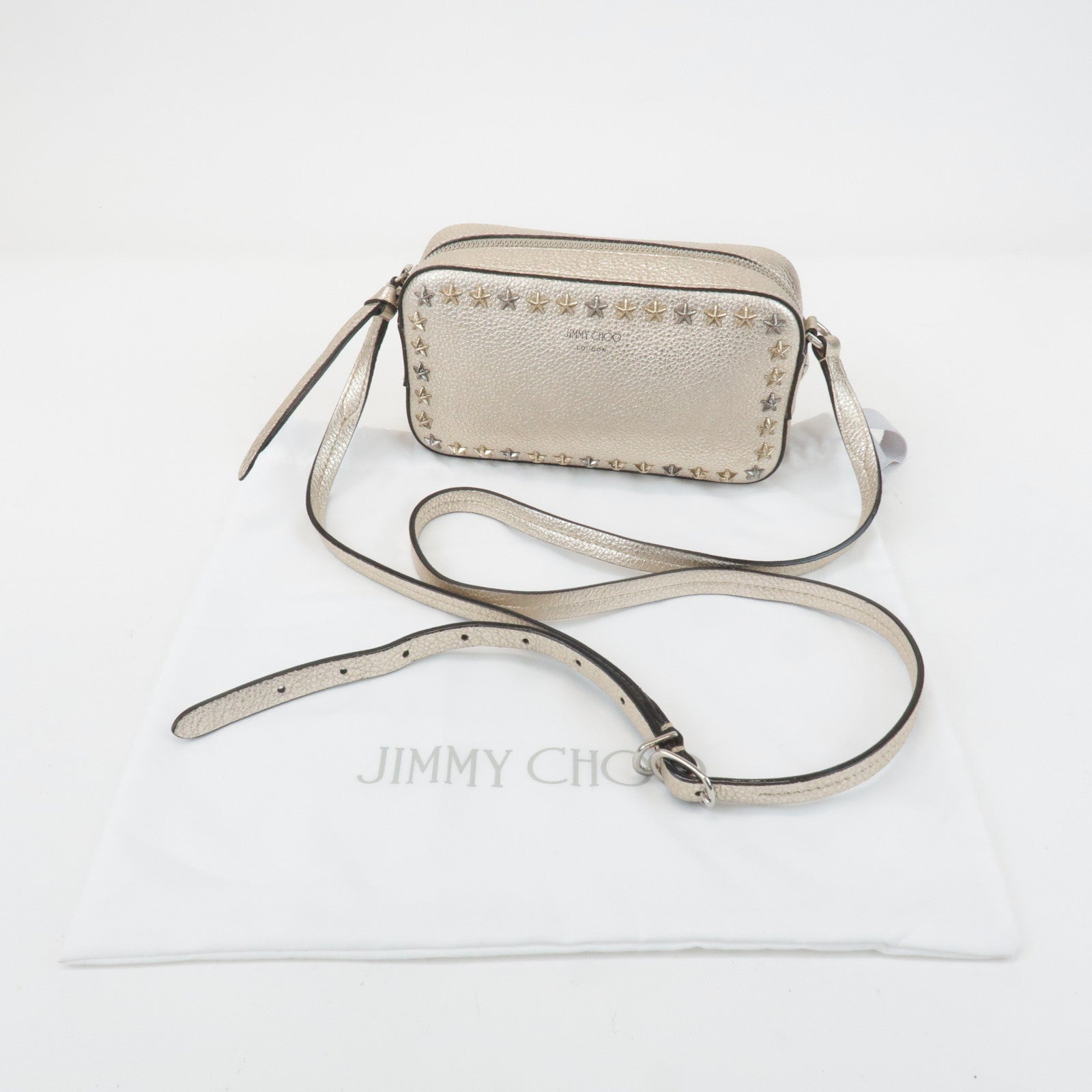 JIMMY CHOO Leather Studs Small Shoulder Bag Silver Used