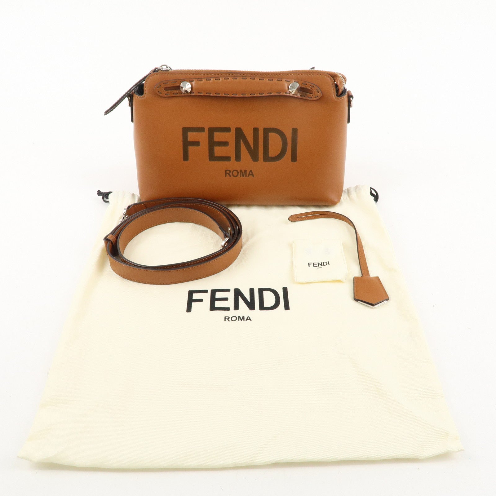 FENDI By The Way Medium Leather 2Way Bag Hand Bag Brown 8BL146