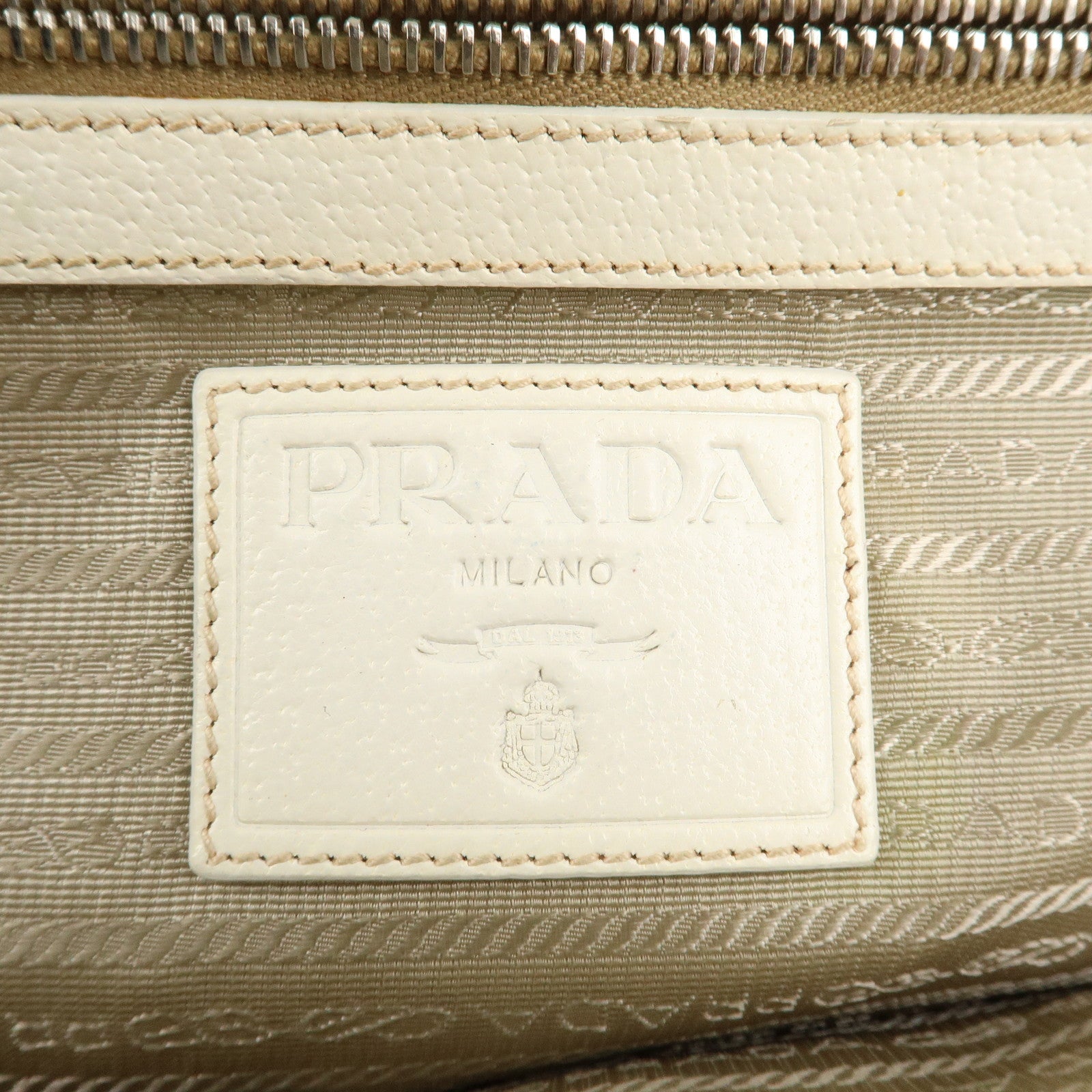 PRADA Logo Raffia Leather Hand Bag Shoulder Bag Ivory BR3508