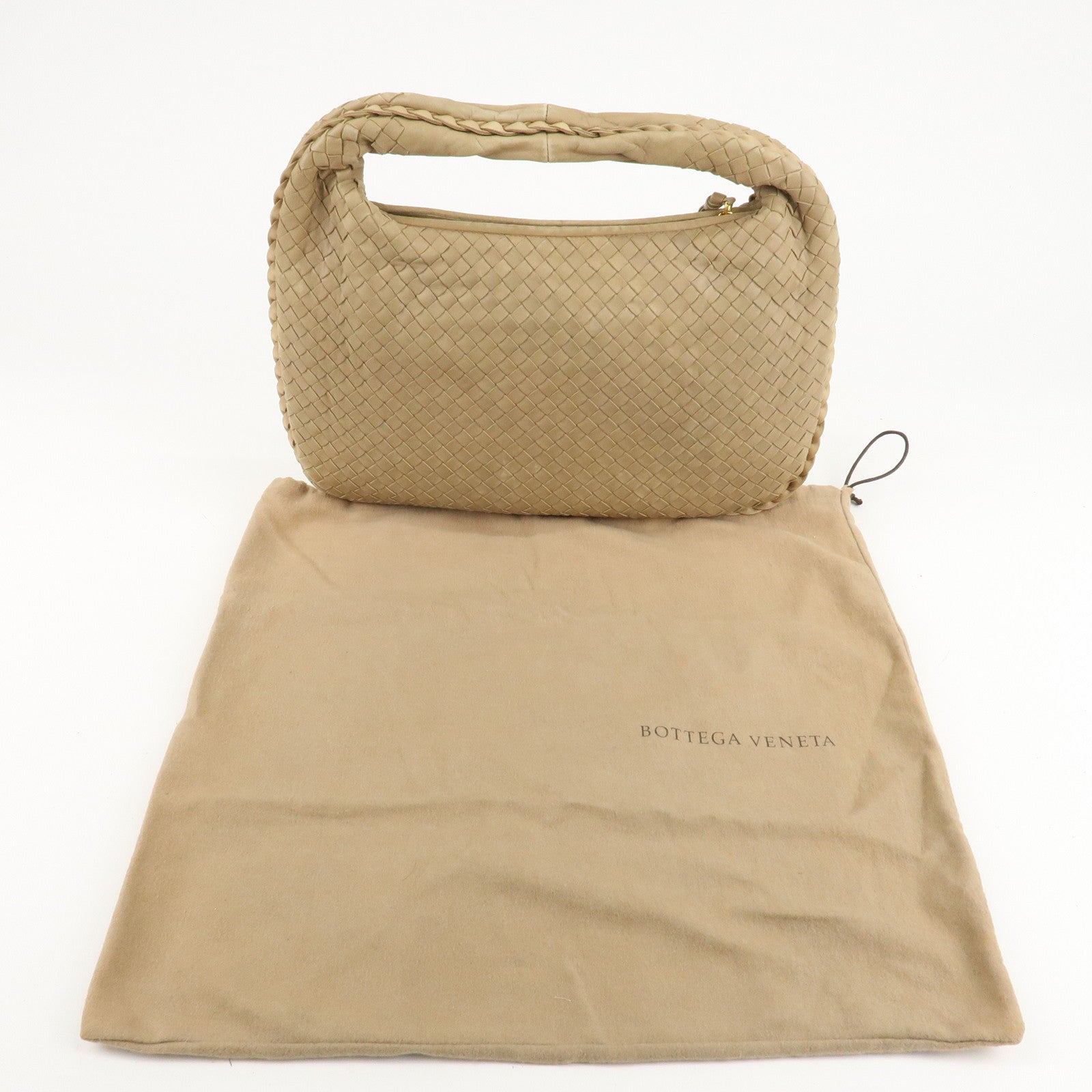 BOTTEGA VENETA Hobo Intrecciato Leather Shoulder Bag Beige 115653 Used