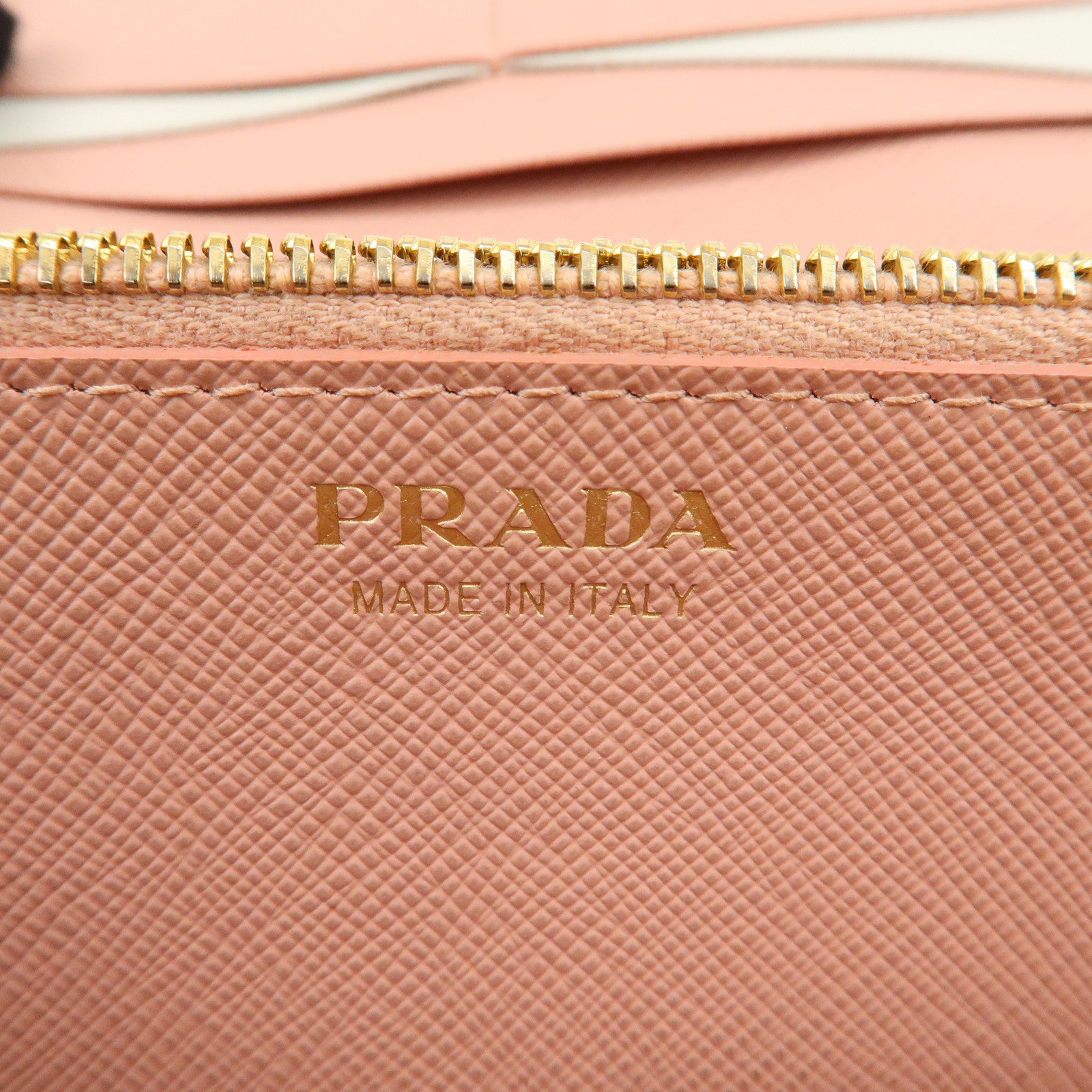 PRADA Logo Leather Bi-Fold Long Wallet Beige Pink Beige