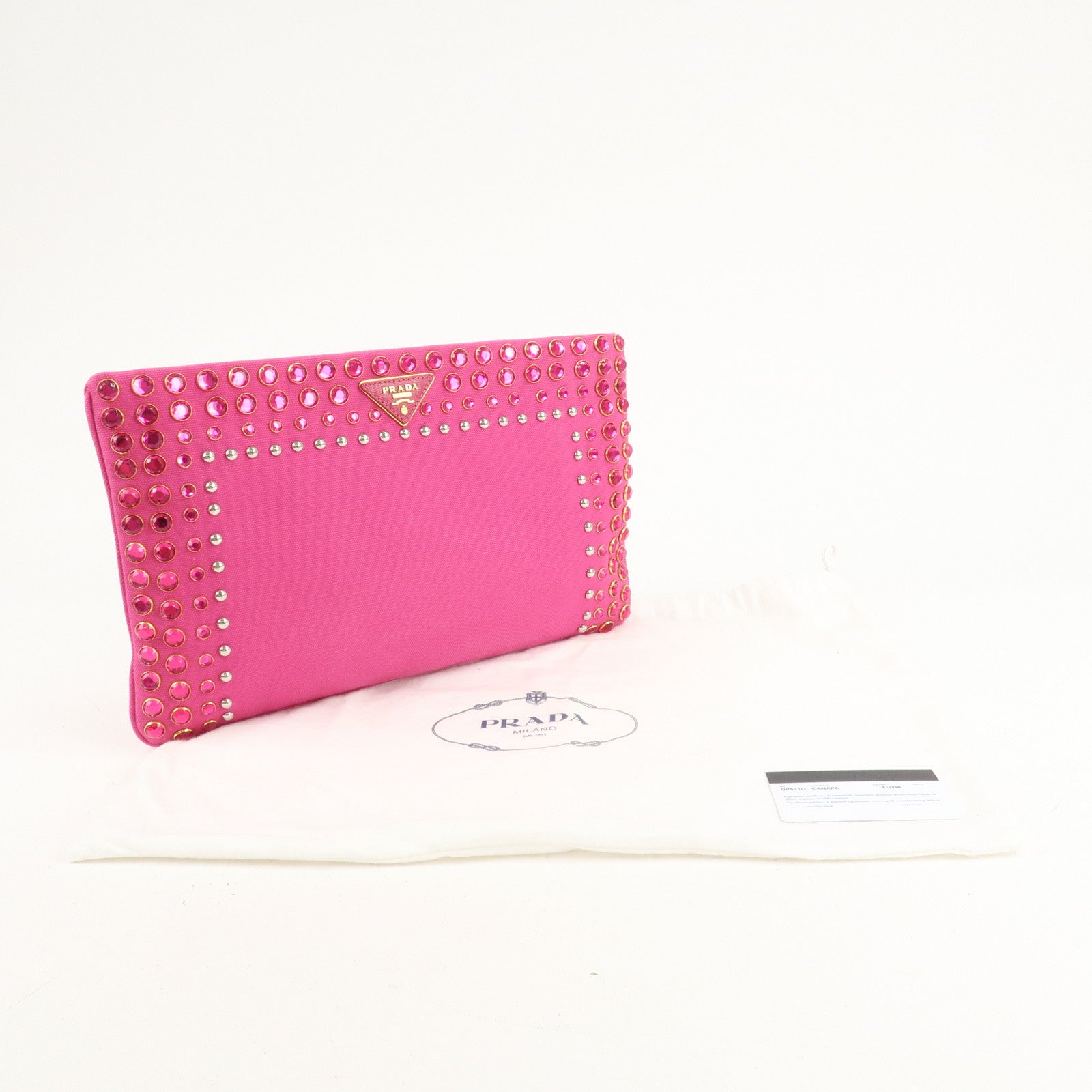 PRADA Canvas Bijoux Studded Clutch Bag Pink BP521O