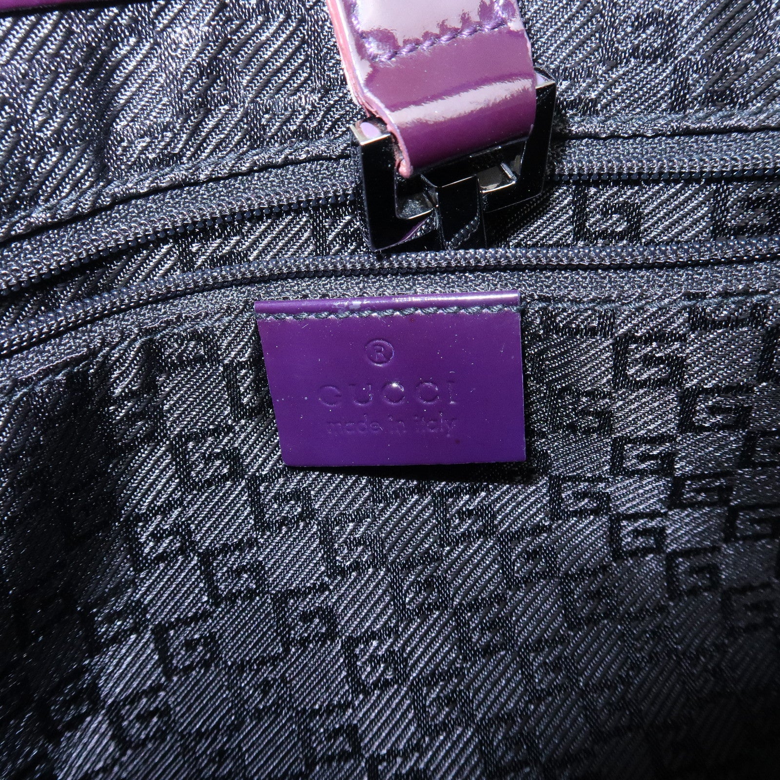 GUCCI Jackie Patent Leather Shoulder Bag Purple 001.3306