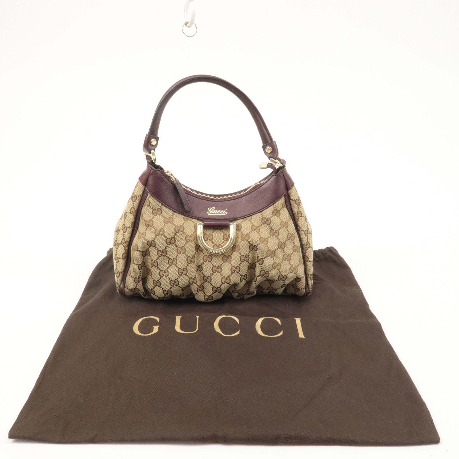 GUCCI Abbey GG Canvas Leather Shoulder Bag Beige Brown 190525