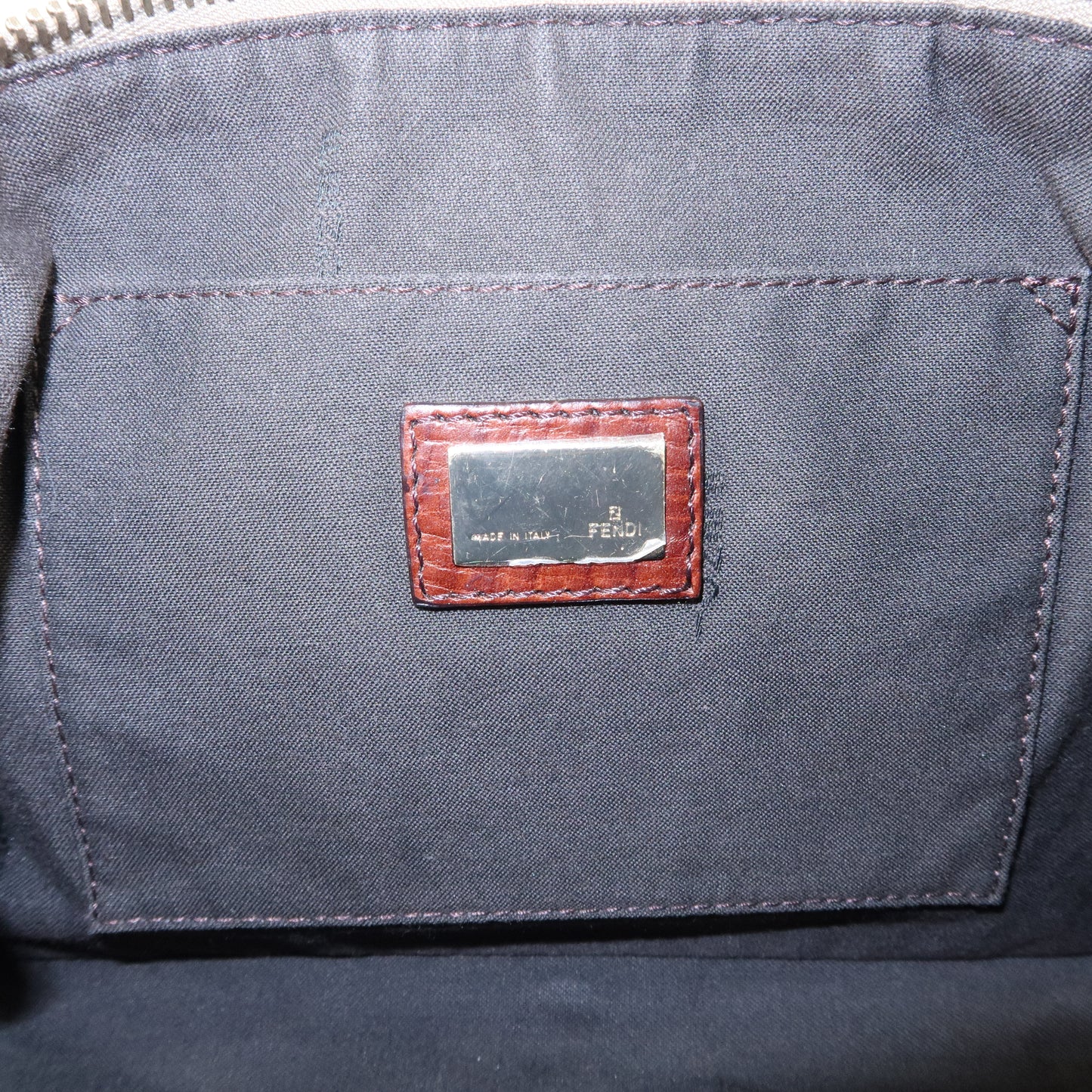 FENDI Zucchino Canvas Leather One Shoulder Bag Beige Brown 8BR444