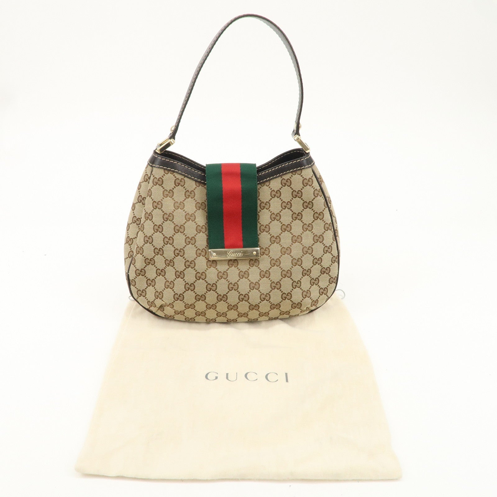 GUCCI Shelly Line GG Canvas Leather Shoulder Bag Beige 233608