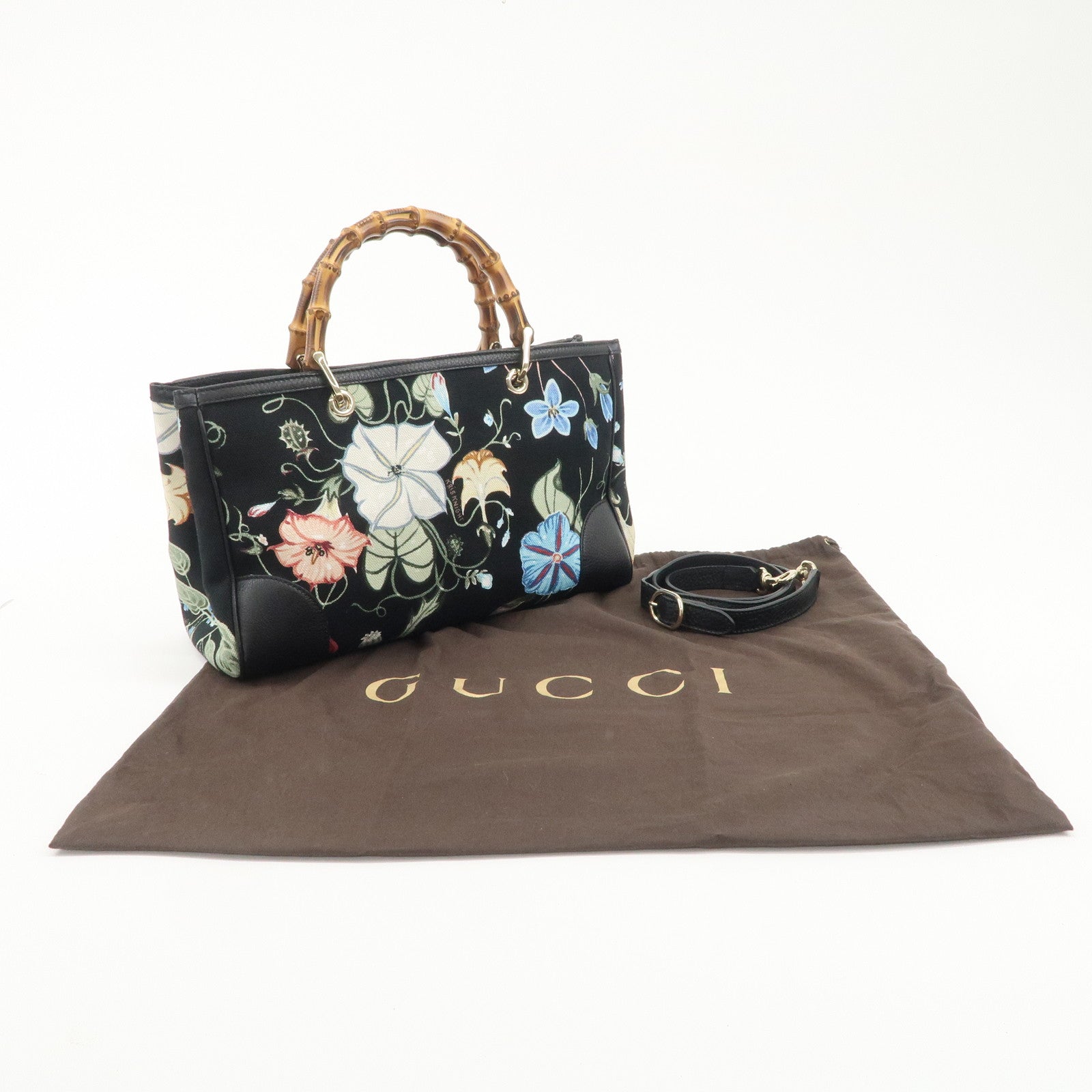 GUCCI Bamboo Leather Canvas 2Way Flora Print Chris Knight 323660 Used