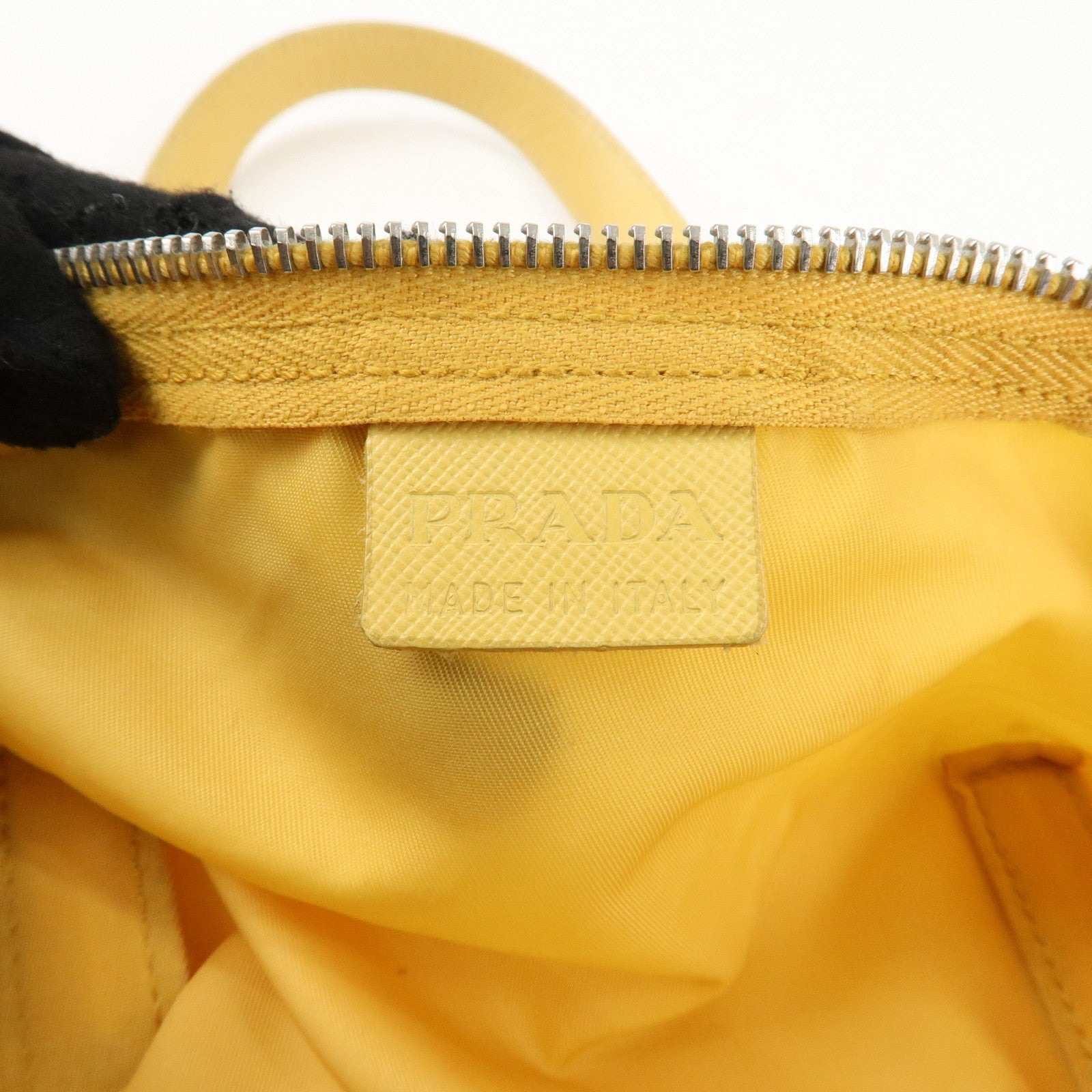 PRADA Logo Nylon Leather Boston Bag Shoulder Bag Yellow Silver Used