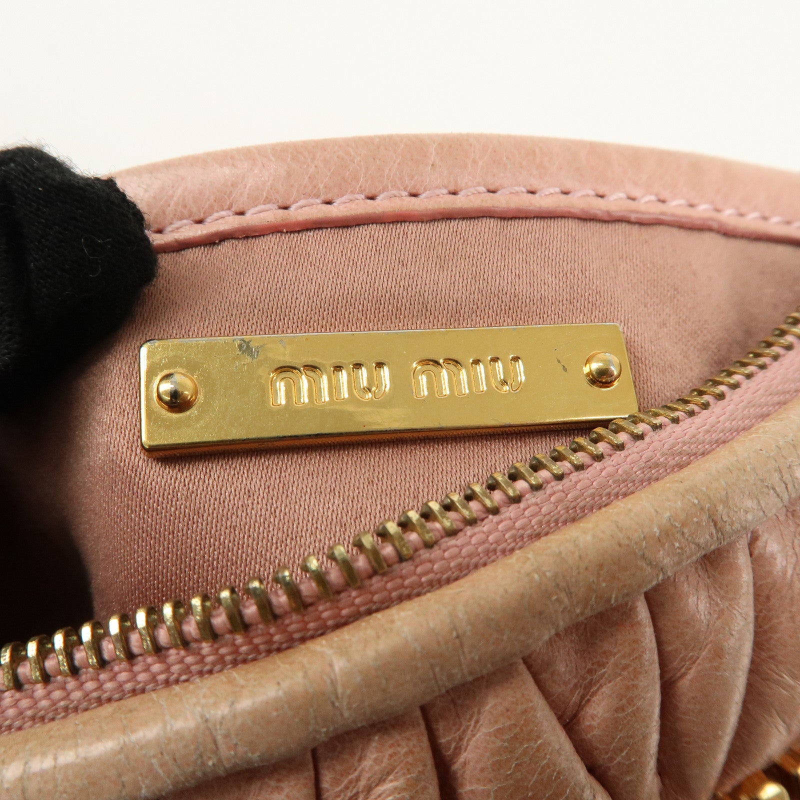 MIU MIU Logo Matelasse Leather Shoulder Bag Pink Beige Gold HDW