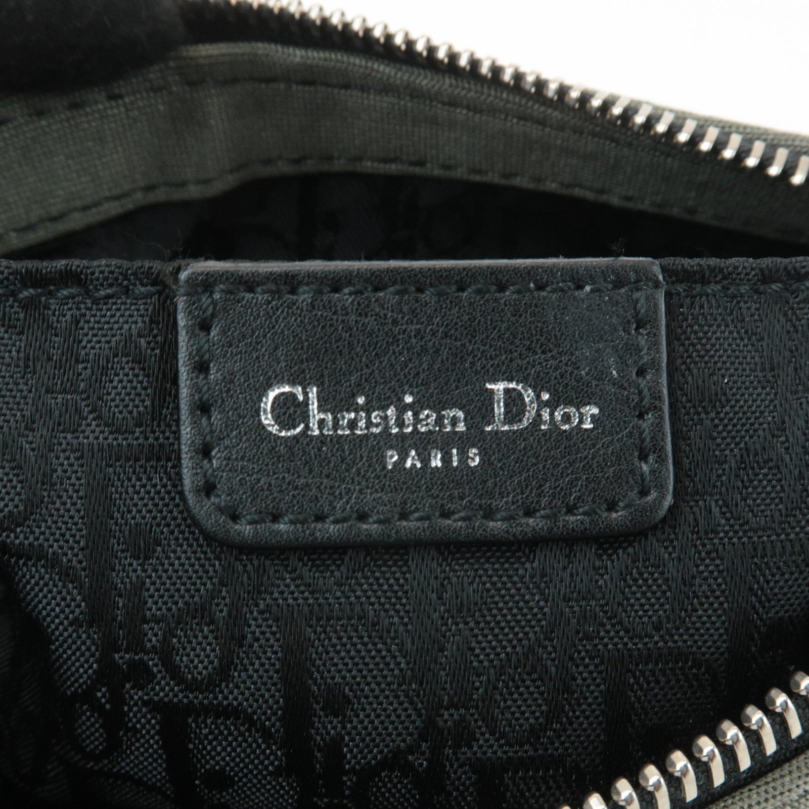 Chiristian Dior Canvas Leather Chain Pouch Hand Bag Khaki Black