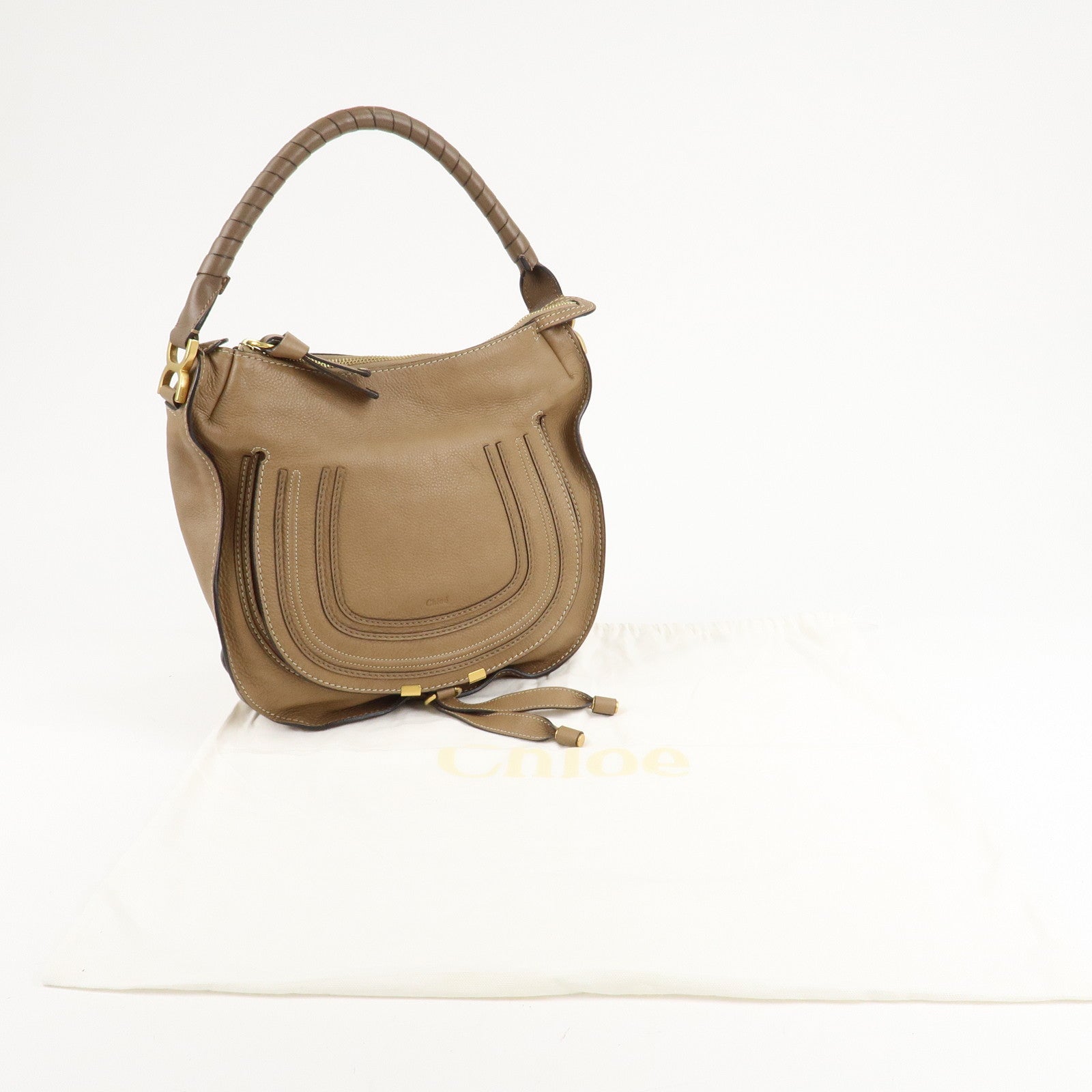Chloe Marcie Leather Shoulder Bag Hand Bag Beige Used