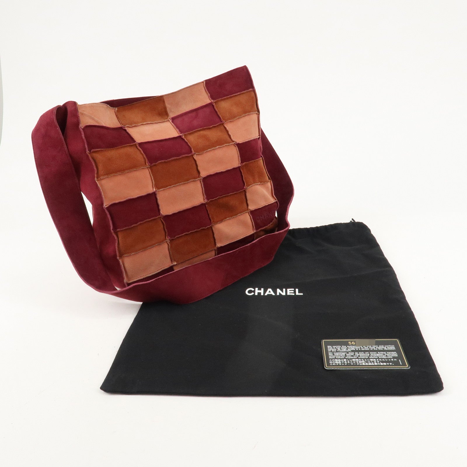 CHANEL Suede Patchwork Shoulder Bag Beige Brown Wine Red