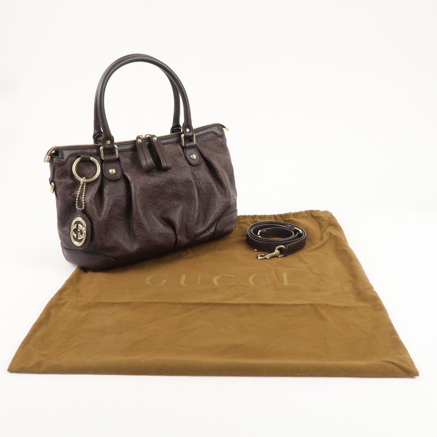 GUCCI Sukey Guccissima Leather 2Way Shoulder Bag Dark Brown 247902
