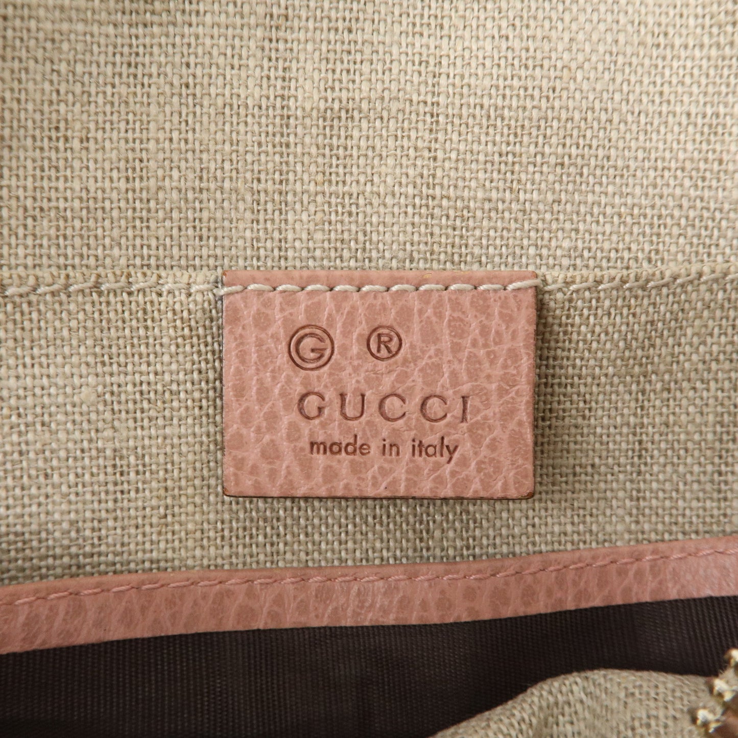 GUCCI GG Canvas Leather Shoulder Bag Beige Pink 449413