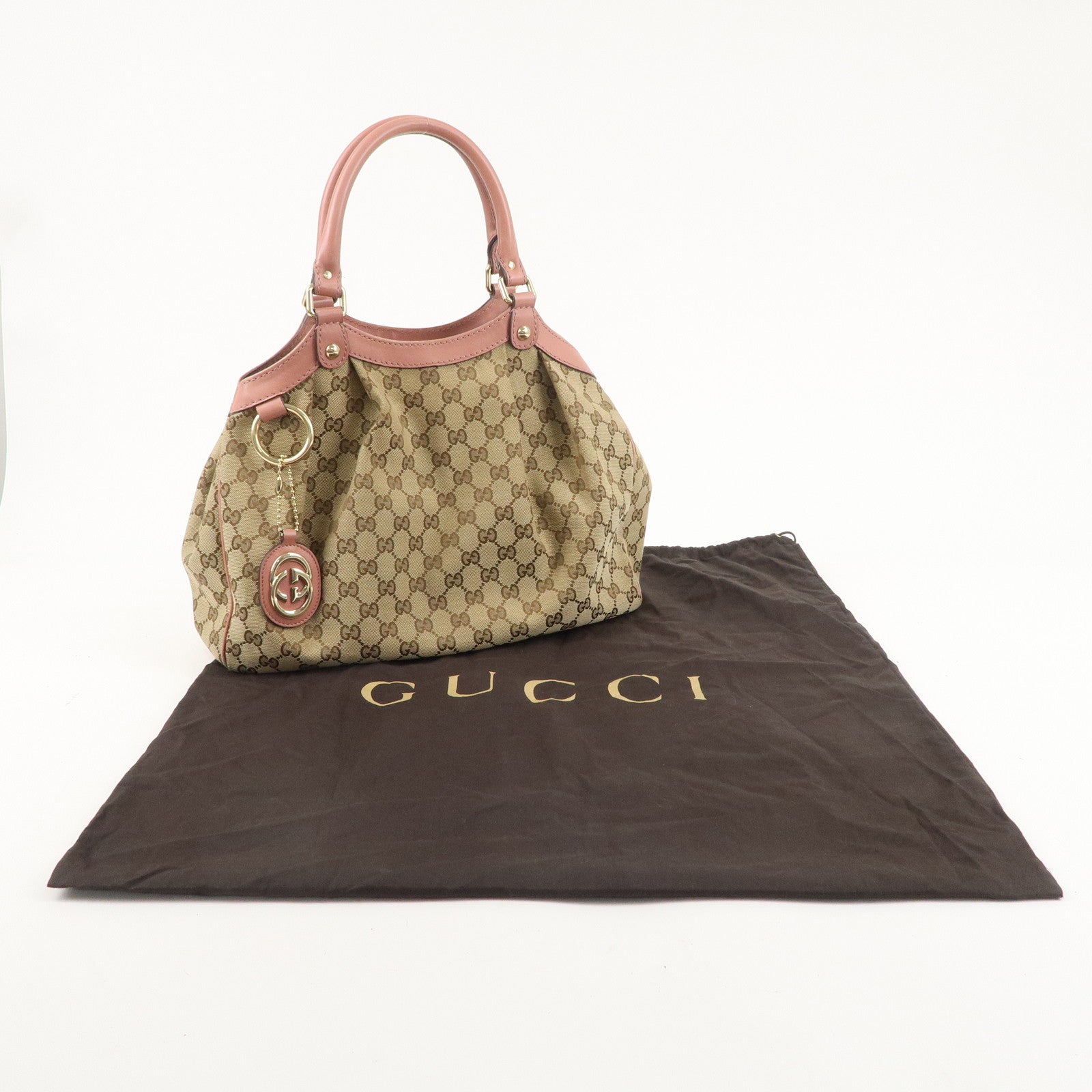 GUCCI Sukey GG Canvas Leather Hand Bag 211944 Beige Pink