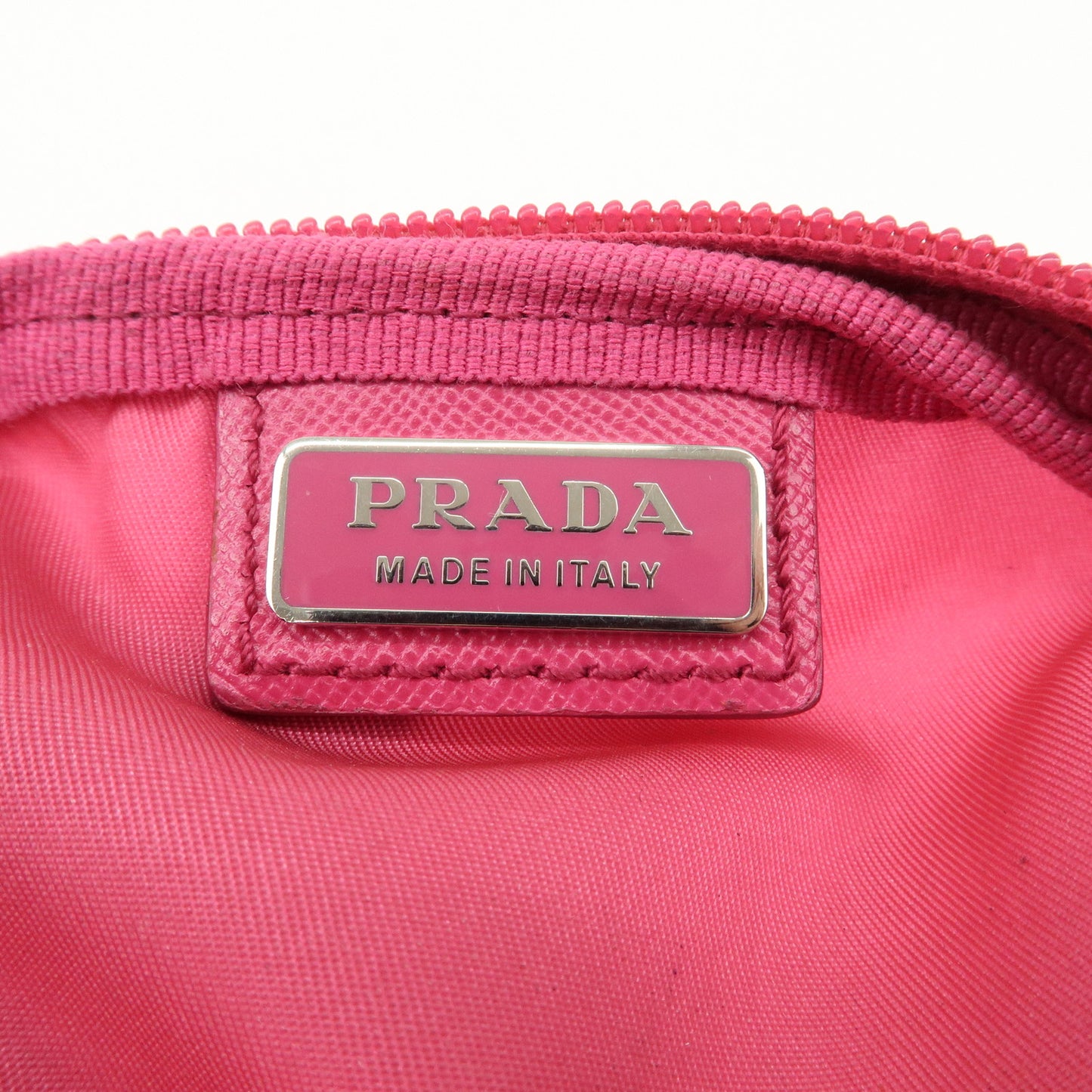 PRADA Logo Nylon Leather Pouch Cosmetic Pouch Pink Silver HDW