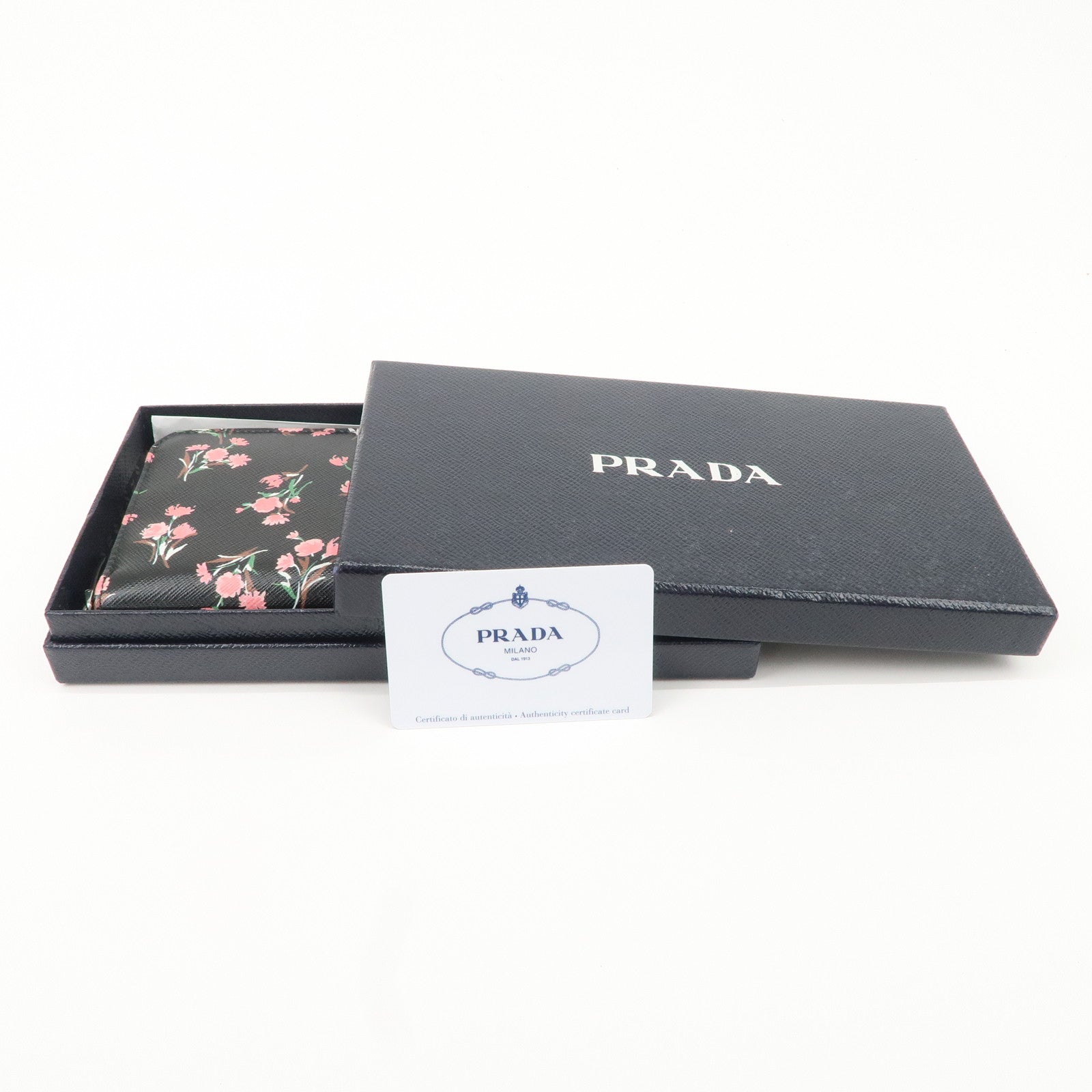 PRADA Logo Leather Round Zipper Long Wallet Flower 1ML506