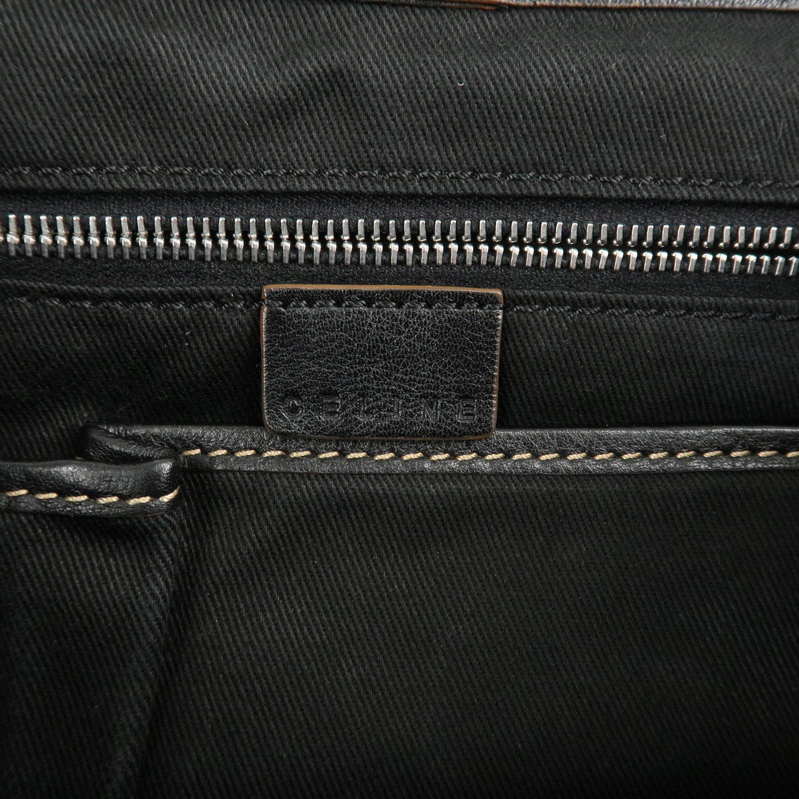 CELINE Macadam Canvas Leather Shoulder Bag Black