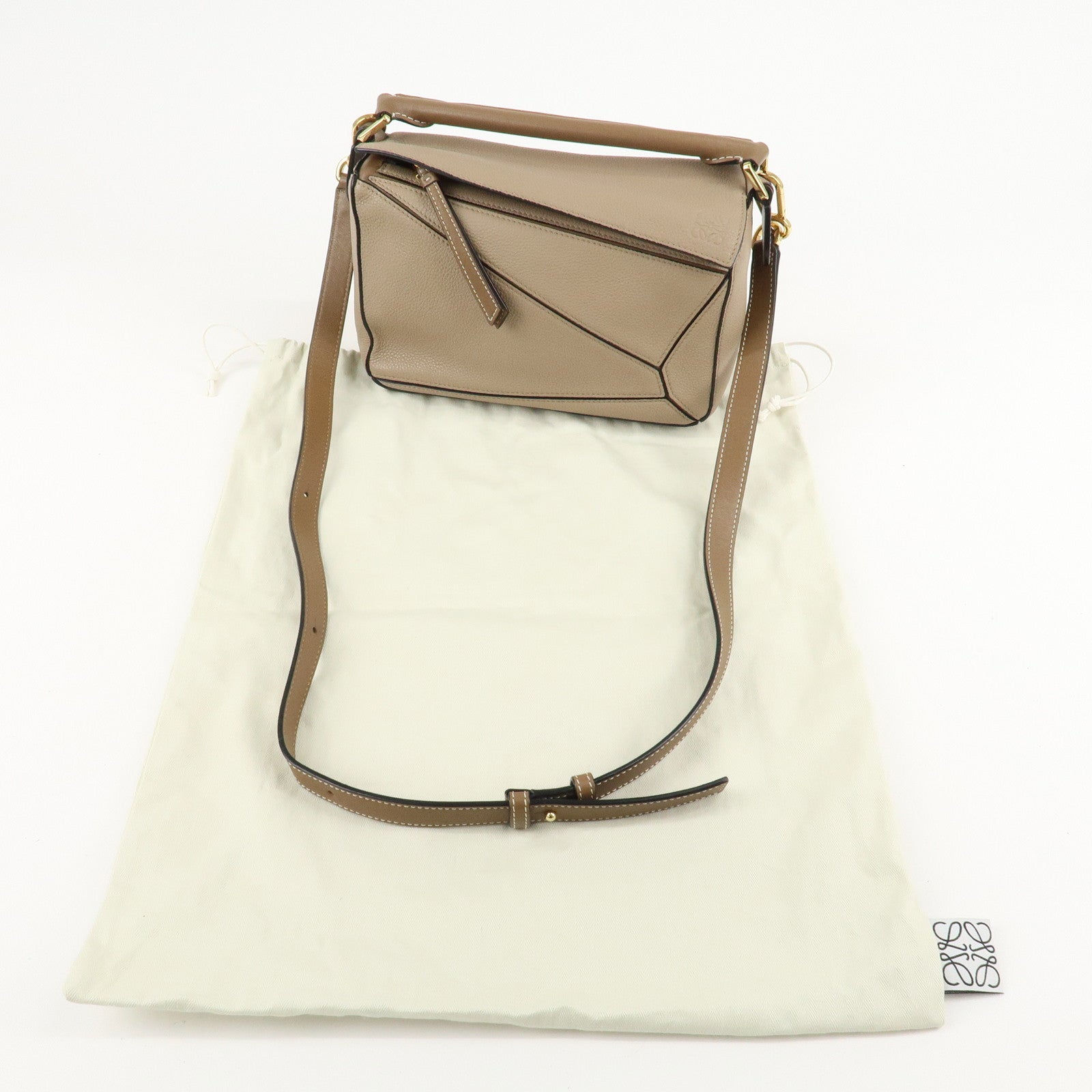 LOEWE Leather Puzzle Bag Small 2Way Bag Hand Bag Beige