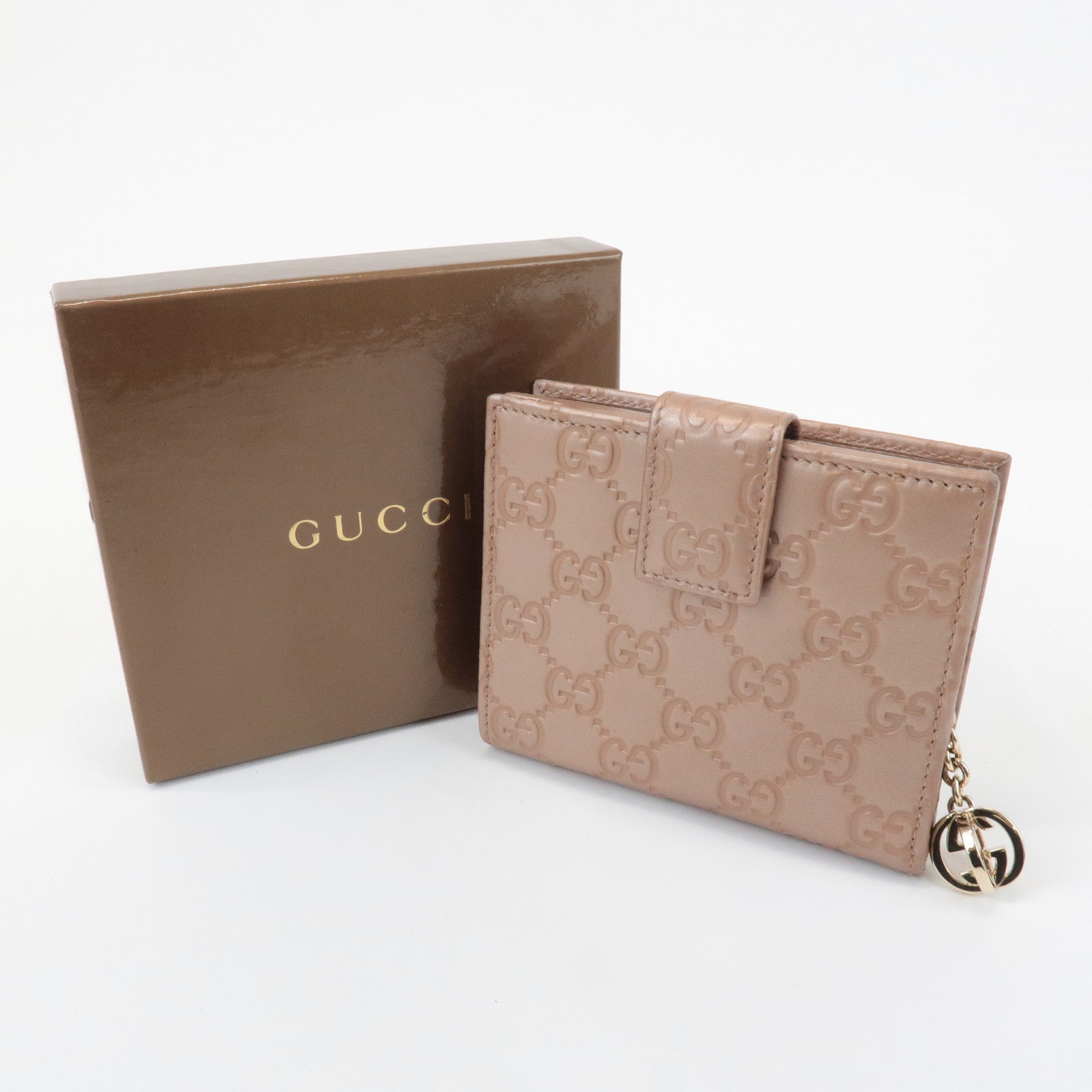 GUCCI Guccissima Guccissima Leather Bifold Wallet Beige 233022 Used