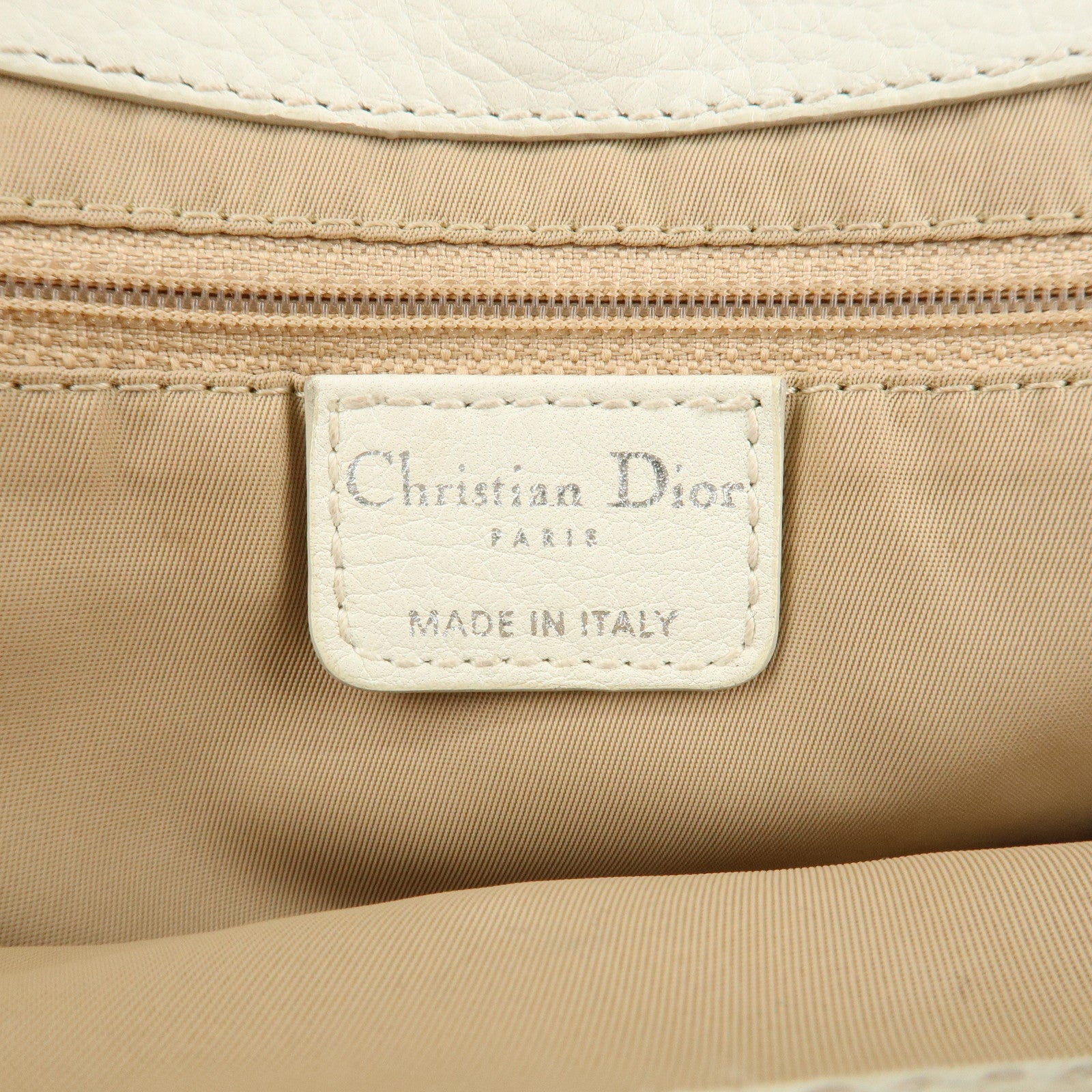 Christian Dior Canvas Leather Tote Bag Beige White